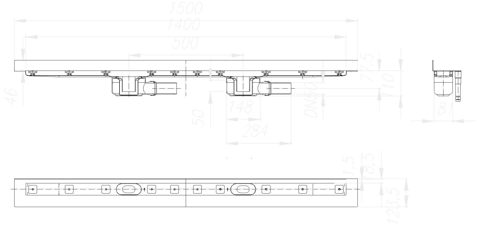 DALLMER Duschrinne CeraLine W Duo 1400 mm, DN 50
