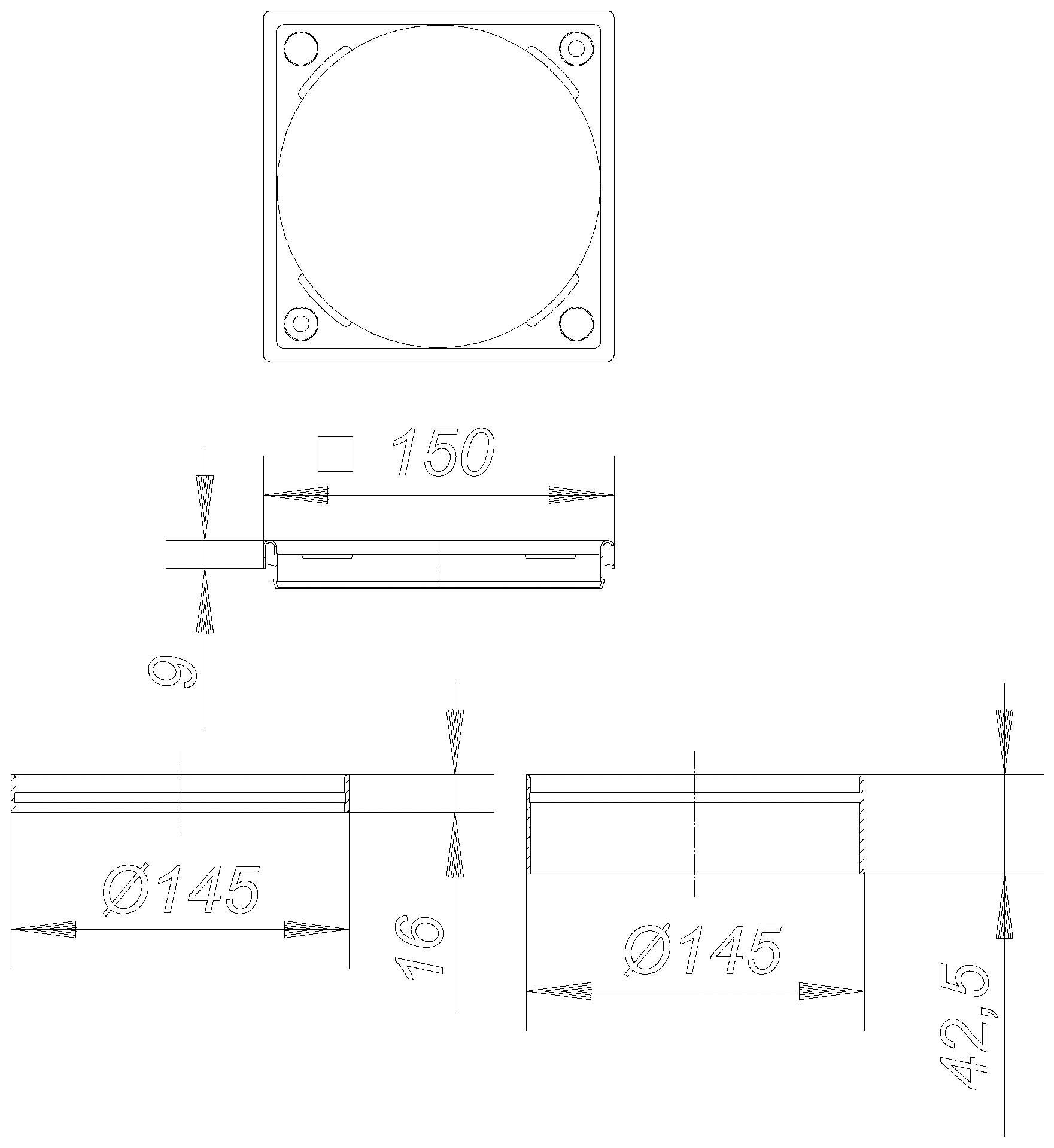DALLMER Aufsatzrahmen S 15/150, V4A, 150 x 150 mm