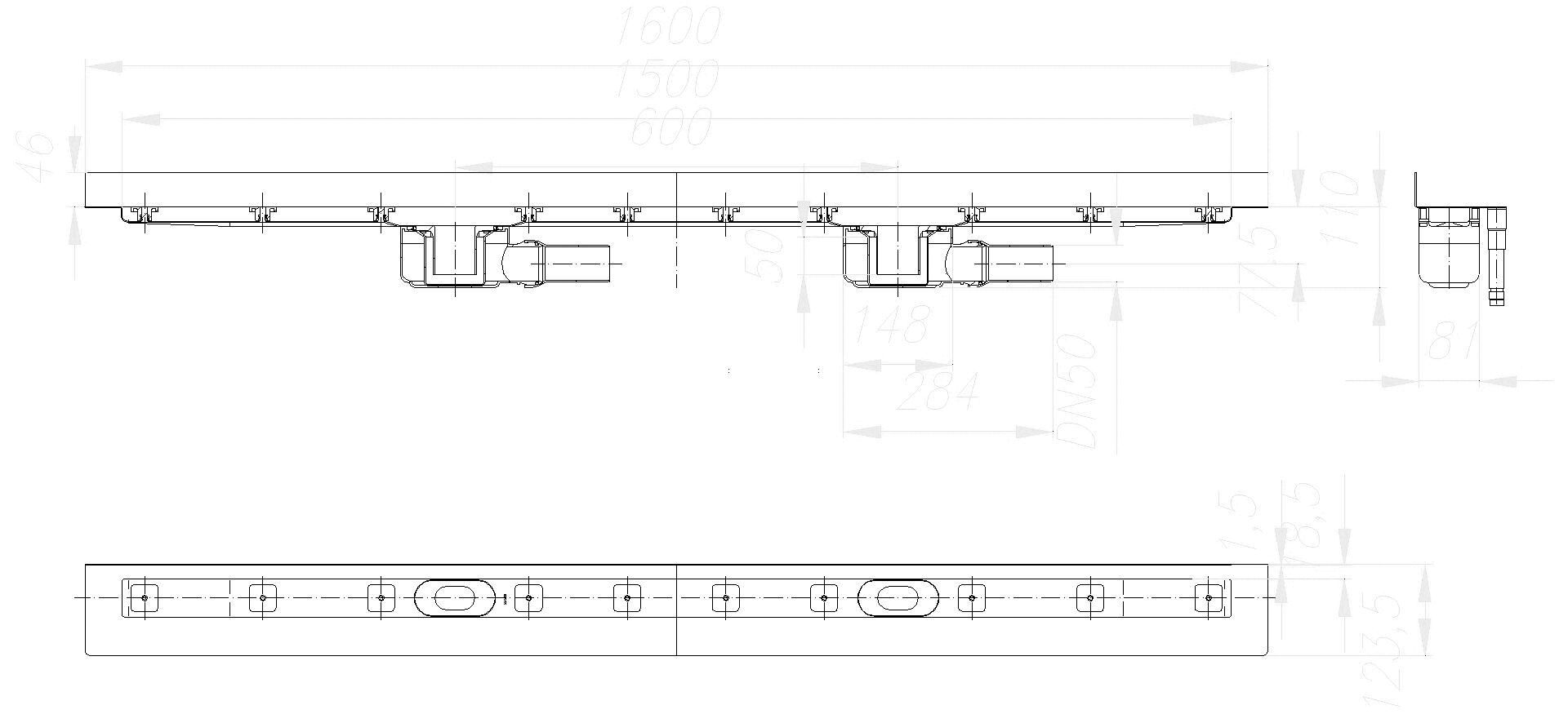 Dallmer - DALLMER Duschrinne CeraLine W Duo 1500 mm, DN 50