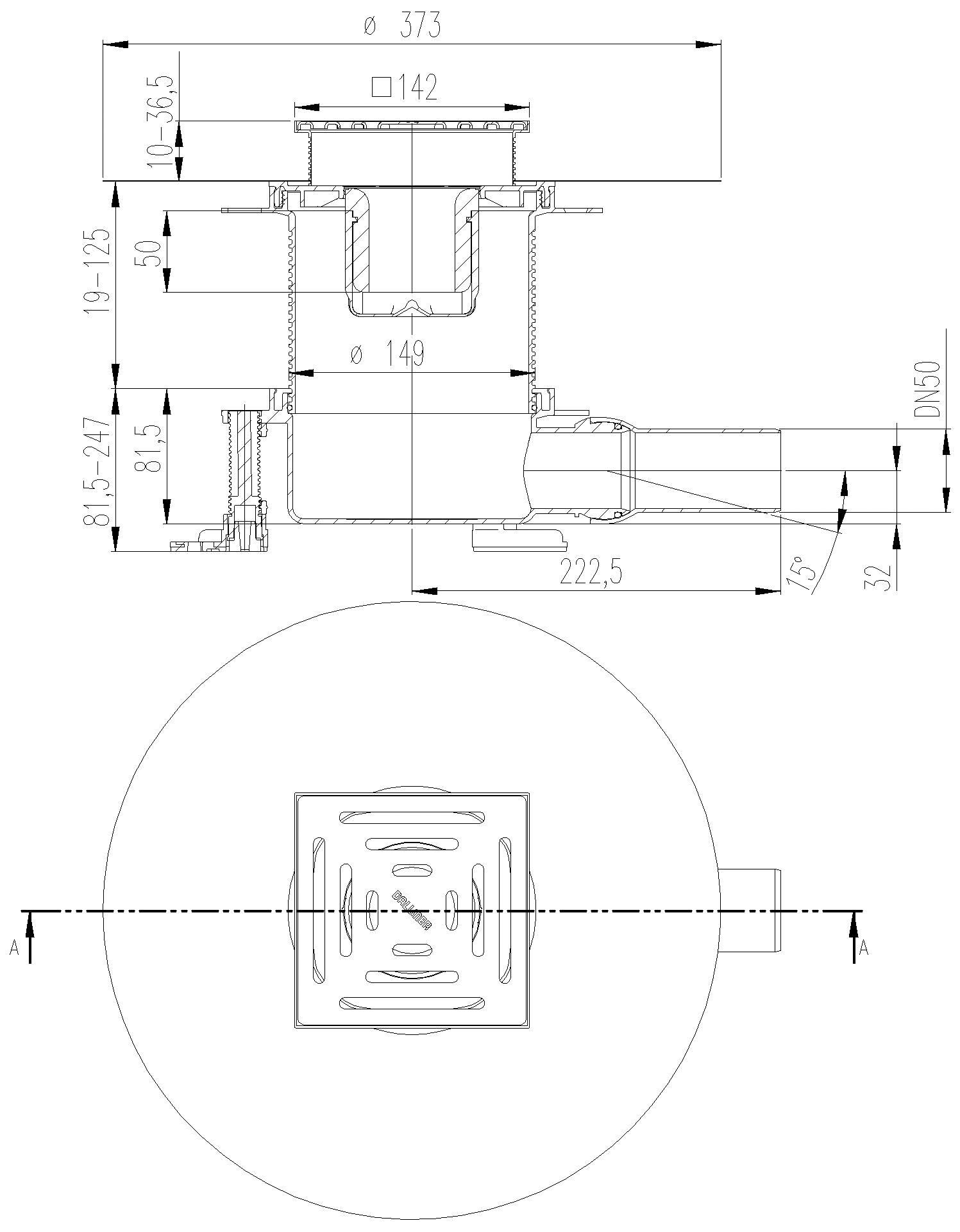 Dallmer - DALLMER Bodenablauf DallDrain Pure Vario, DN 50, 150 x 150 mm