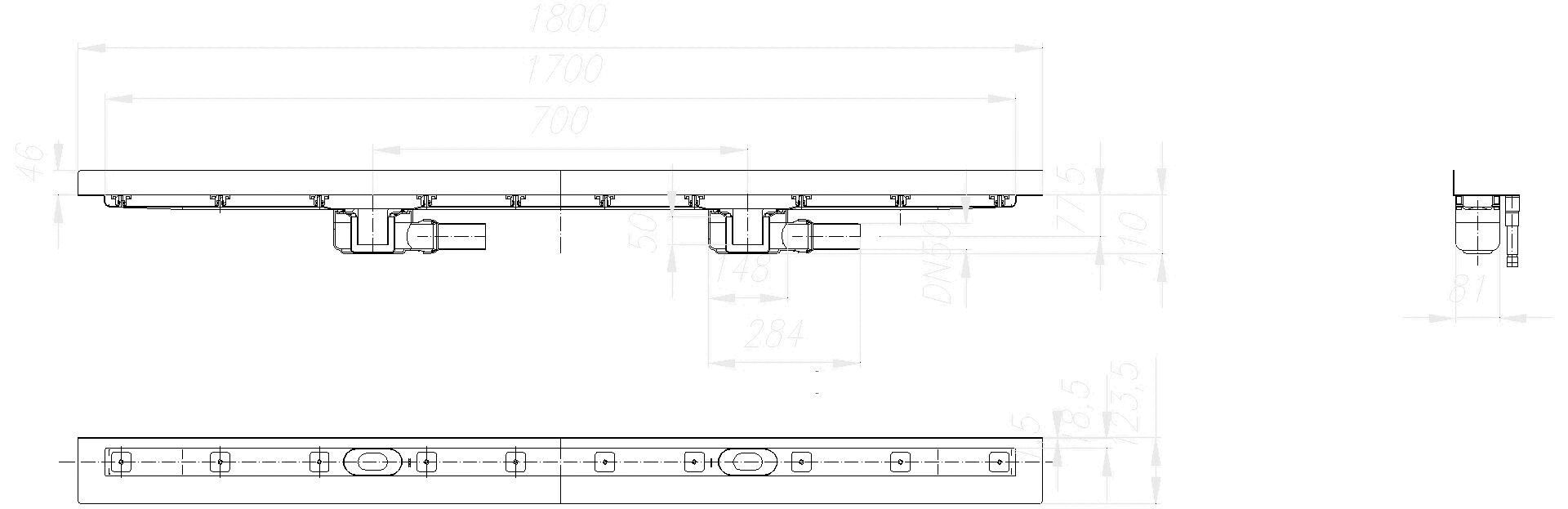 DALLMER Duschrinne CeraLine W Duo 1700 mm, DN 50