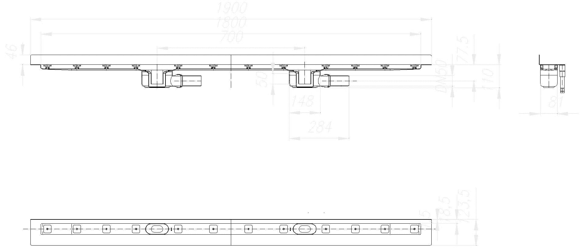 DALLMER Duschrinne CeraLine W Duo 1800 mm, DN 50