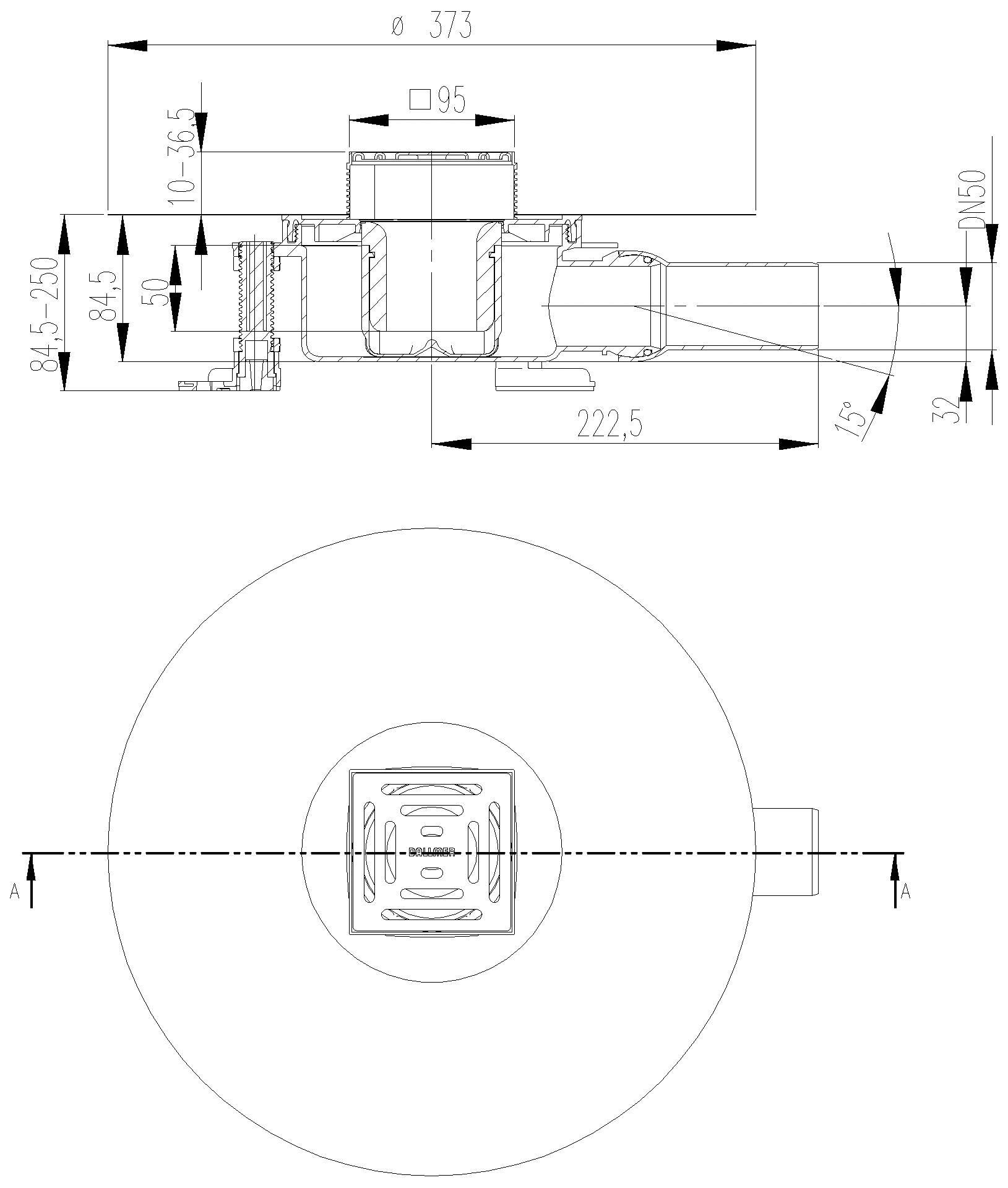 Dallmer - DALLMER Bodenablauf DallDrain Pure, DN 50, 100 x 100 mm