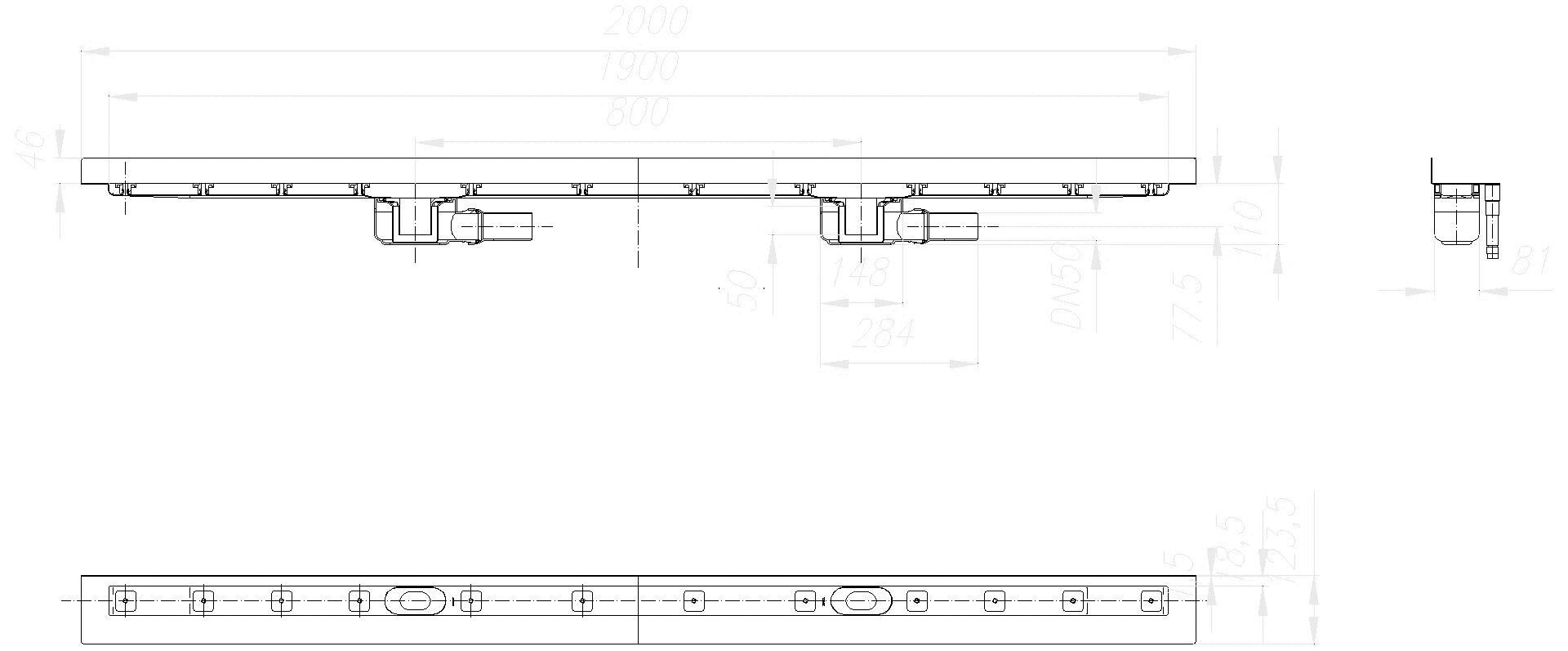 DALLMER Duschrinne CeraLine W Duo 1900 mm, DN 50