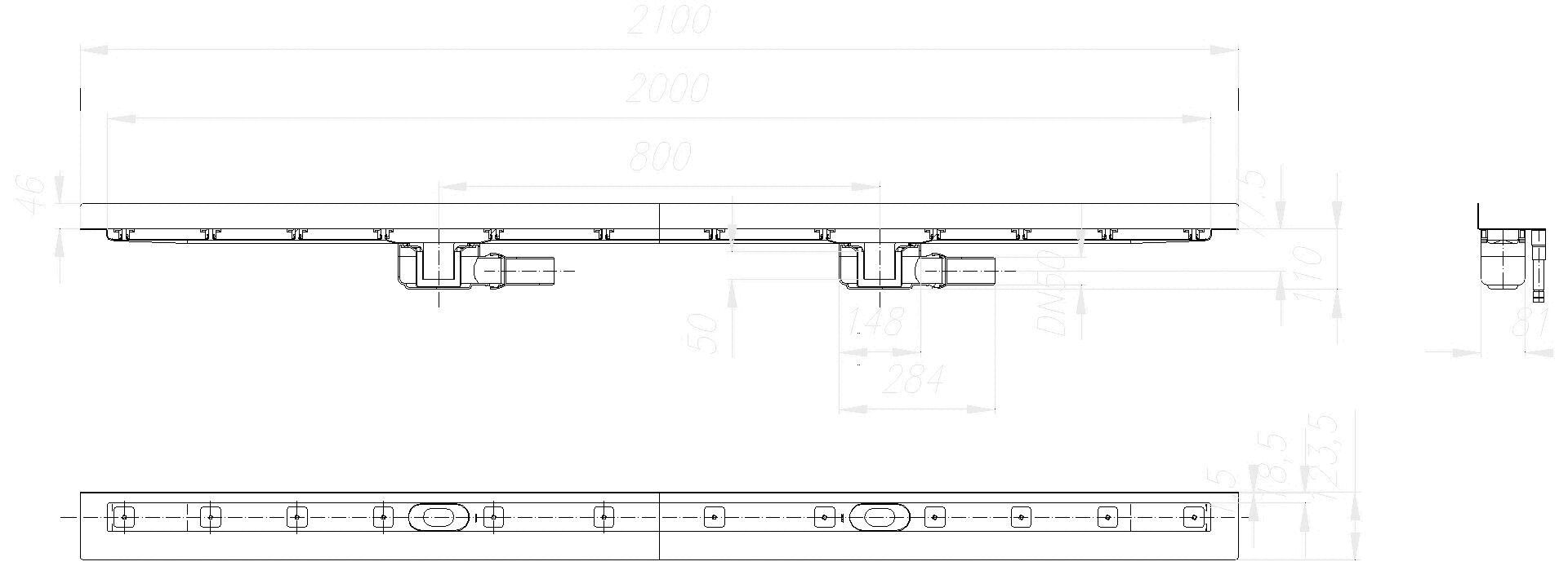 Dallmer - DALLMER Duschrinne CeraLine W Duo 2000 mm, DN 50
