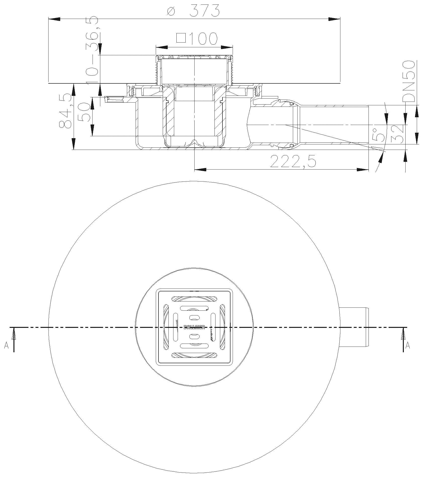 Dallmer - DALLMER Bodenablauf DallDrain Select OM, DN 50, 100 x 100 mm