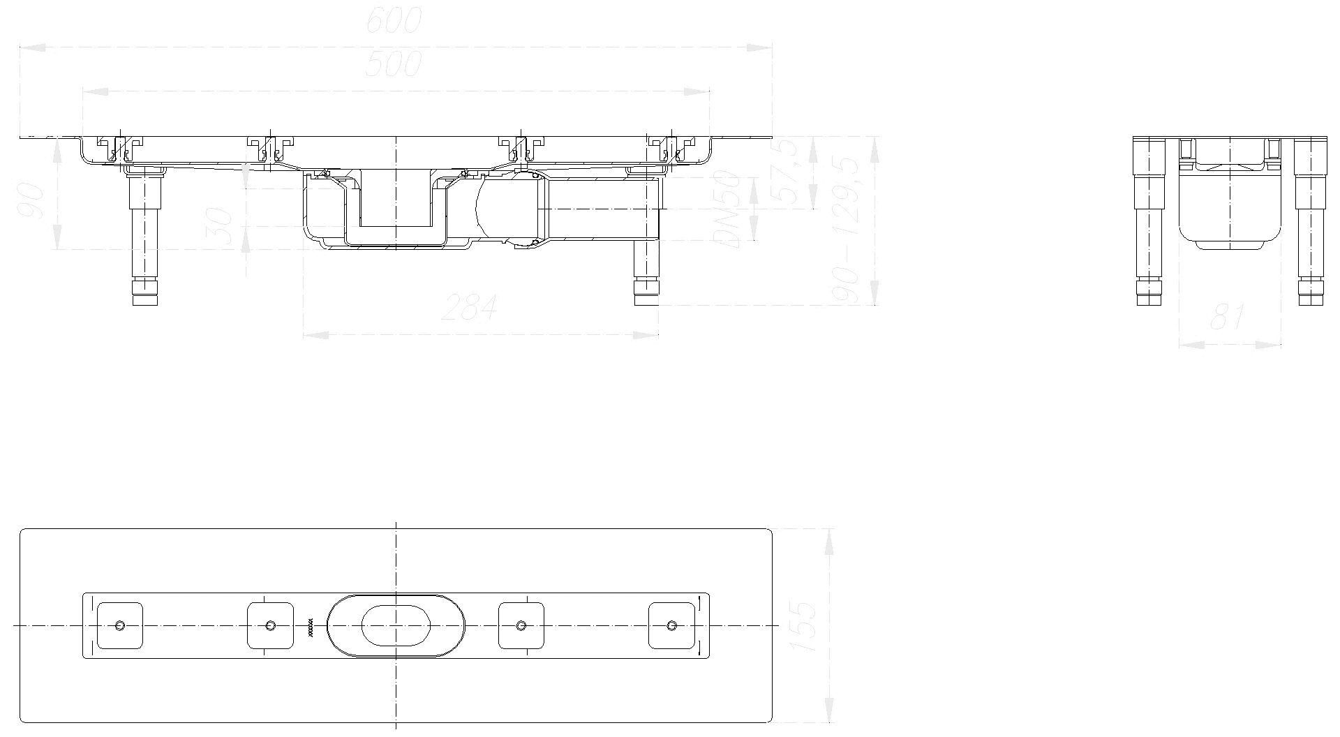 DALLMER Duschrinne CeraLine PLAN F 500 mm, DN 50