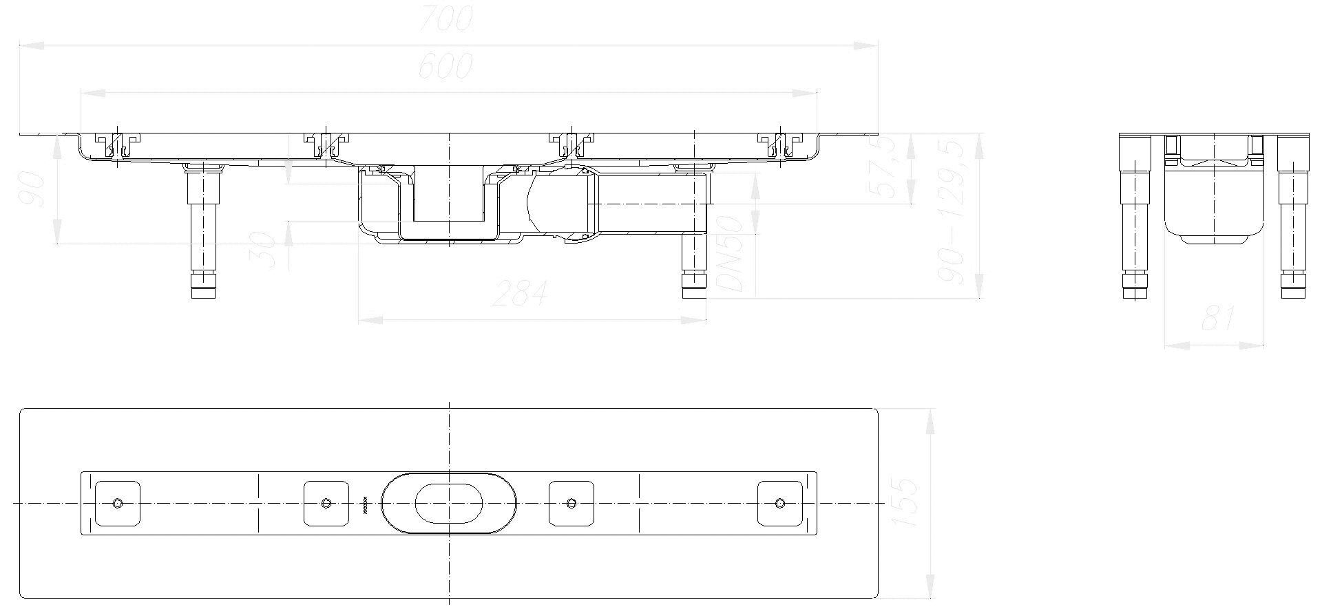 DALLMER Duschrinne CeraLine PLAN F 600 mm, DN 50