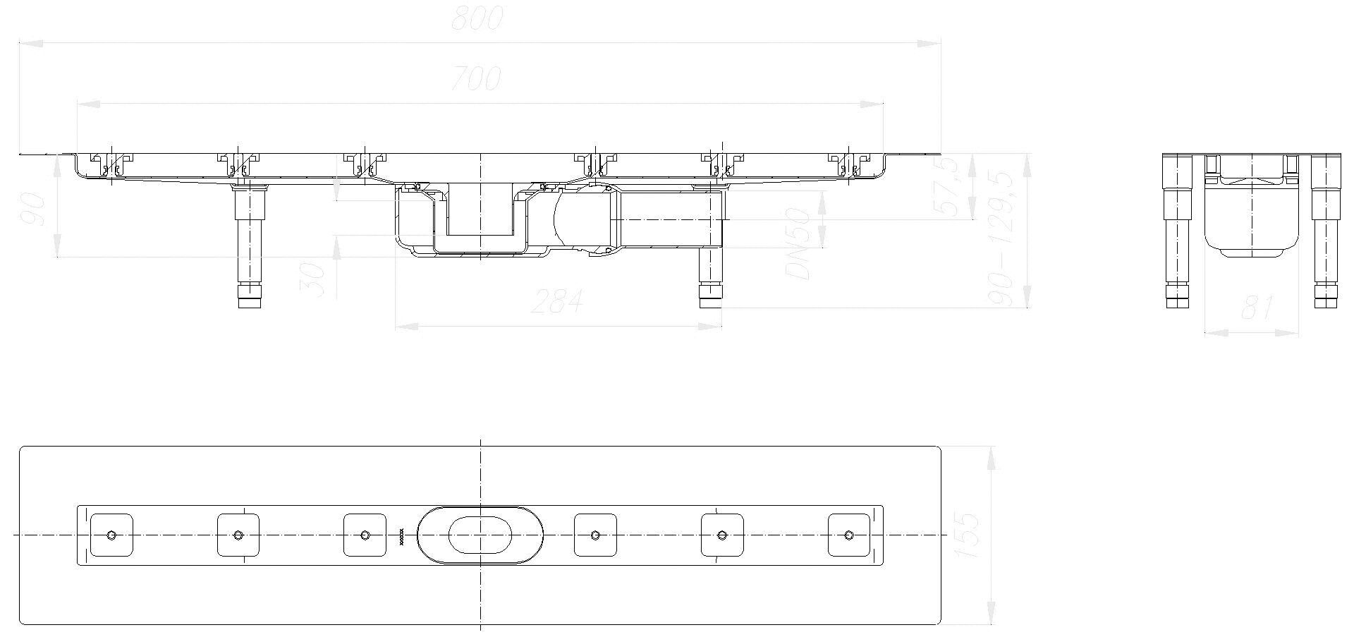 DALLMER Duschrinne CeraLine PLAN F 700 mm, DN 50