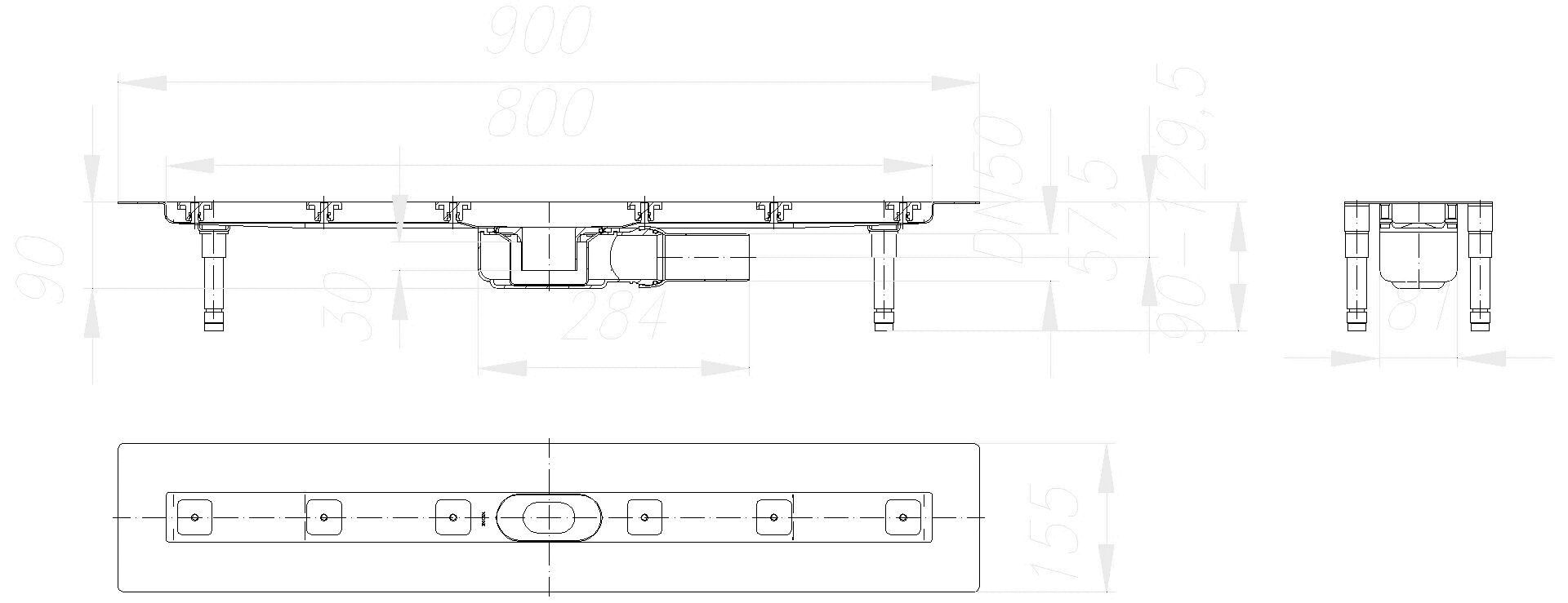 DALLMER Duschrinne CeraLine PLAN F 800 mm, DN 50