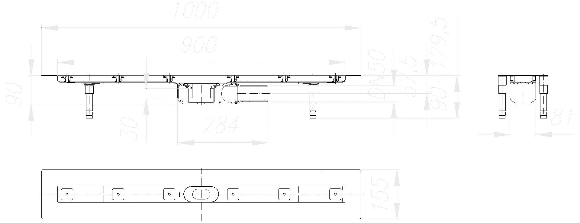 Dallmer - DALLMER Duschrinne CeraLine PLAN F 900 mm, DN 50