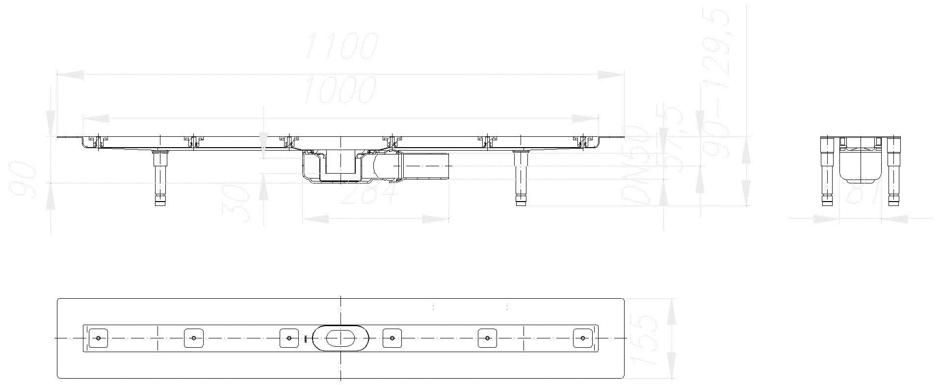DALLMER Duschrinne CeraLine PLAN F 1000 mm, DN 50