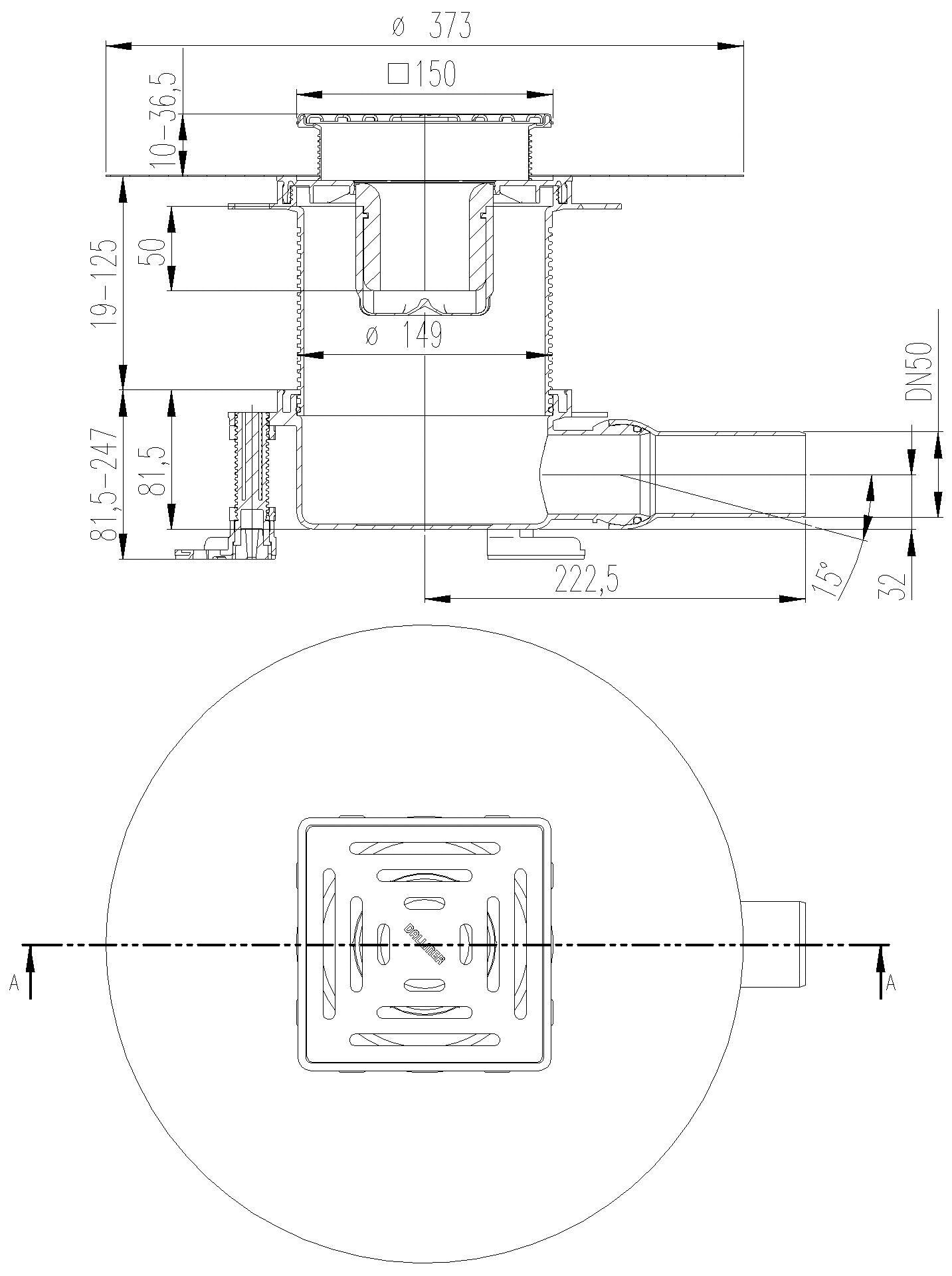 DALLMER Bodenablauf DallDrain Select Vario, DN 50, 150 x 150 mm