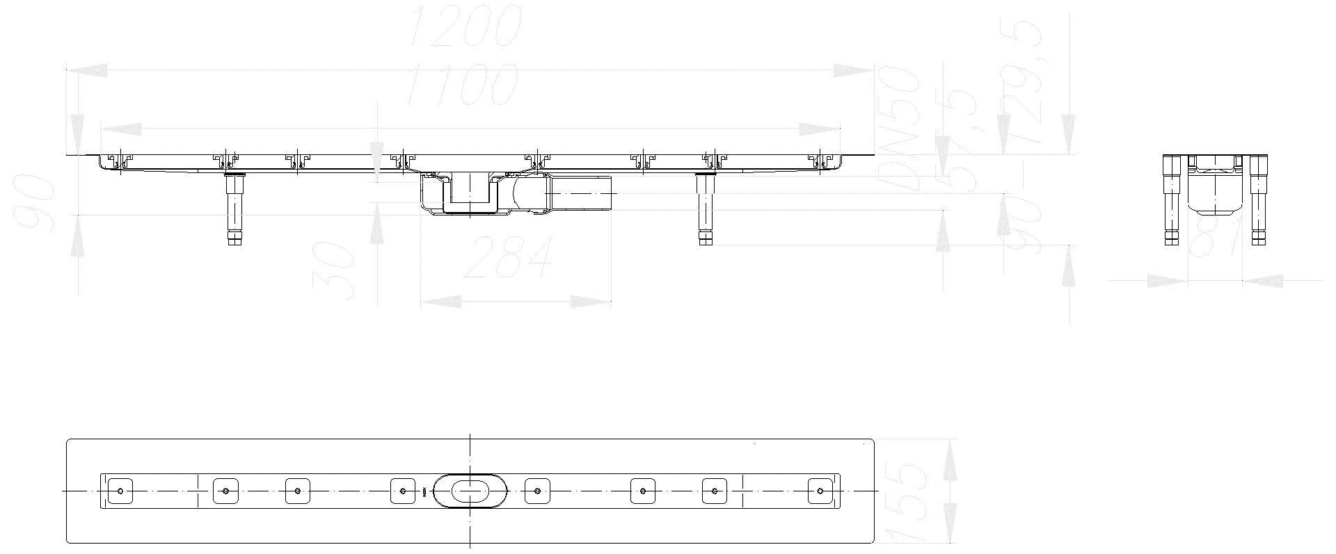 DALLMER Duschrinne CeraLine PLAN F 1100 mm, DN 50