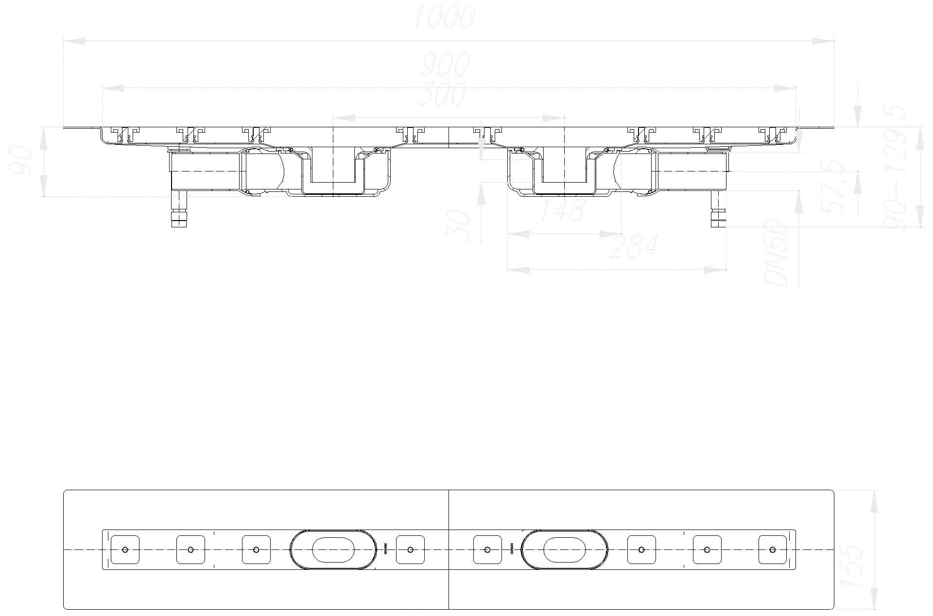 DALLMER Duschrinne CeraLine Plan F Duo 900 mm, DN 50