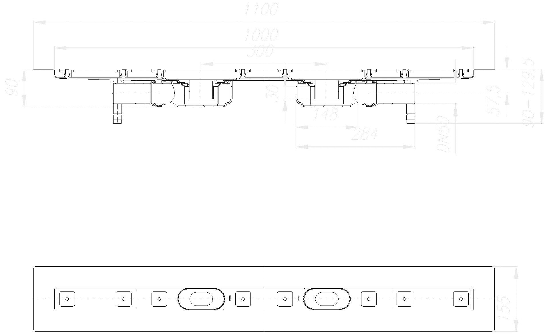 DALLMER Duschrinne CeraLine Plan F Duo 1000 mm, DN 50