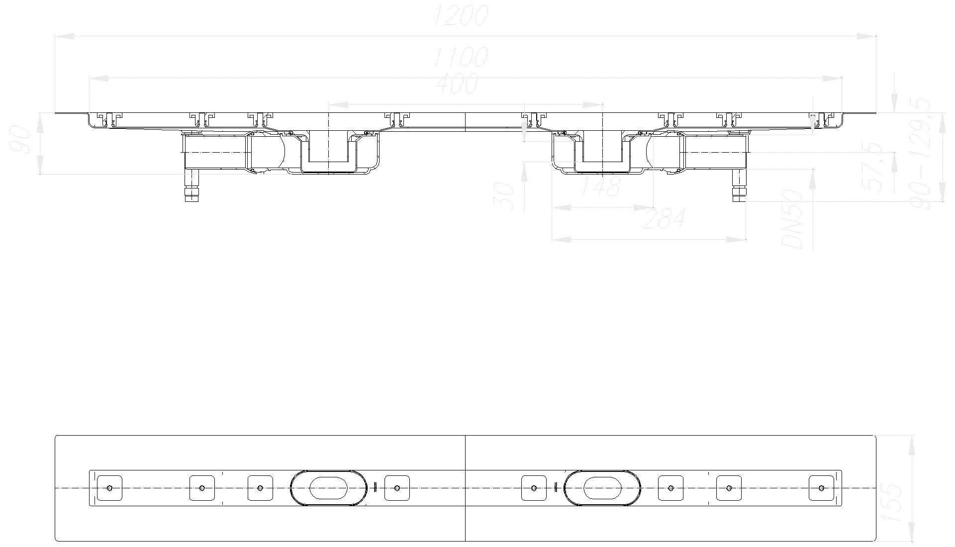 DALLMER Duschrinne CeraLine Plan F Duo 1100 mm, DN 50