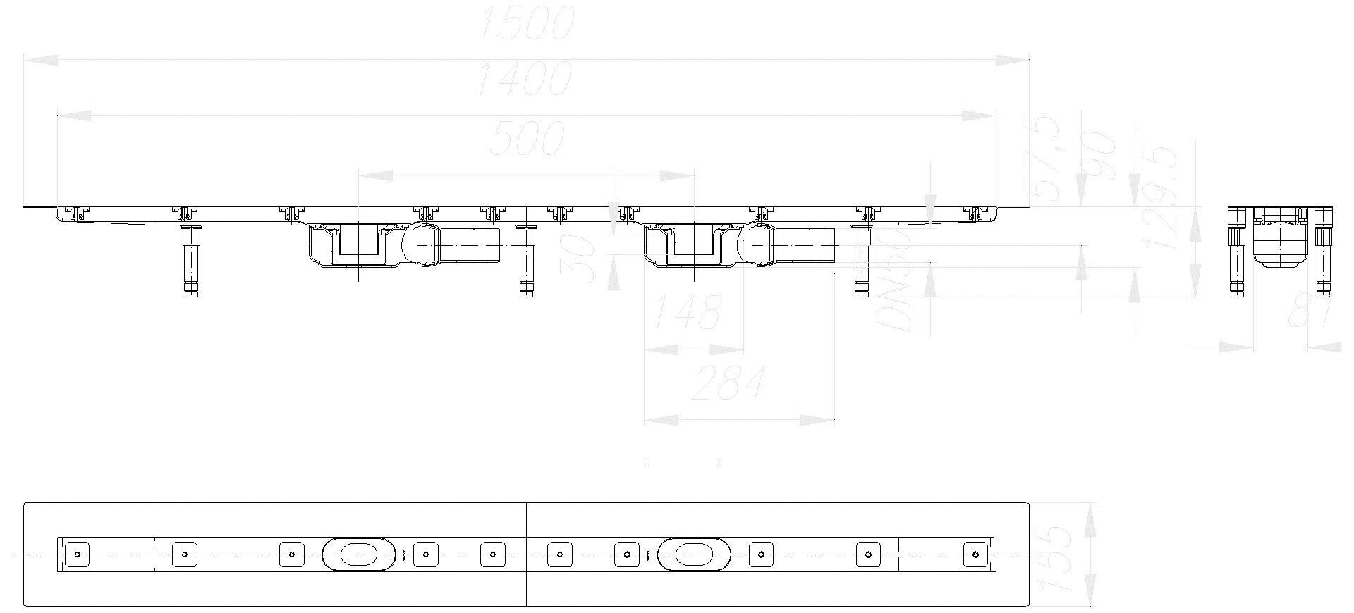DALLMER Duschrinne CeraLine Plan F Duo 1400 mm, DN 50