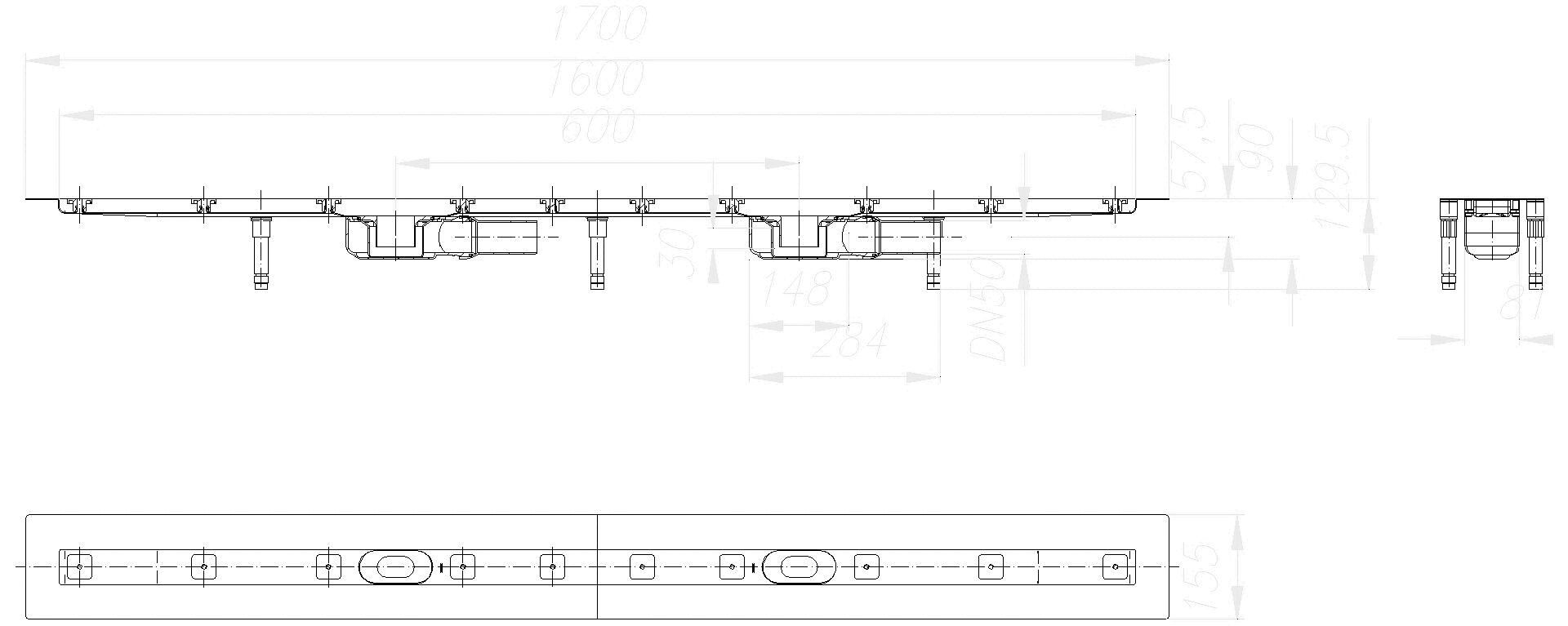 DALLMER Duschrinne CeraLine Plan F Duo 1600 mm, DN 50