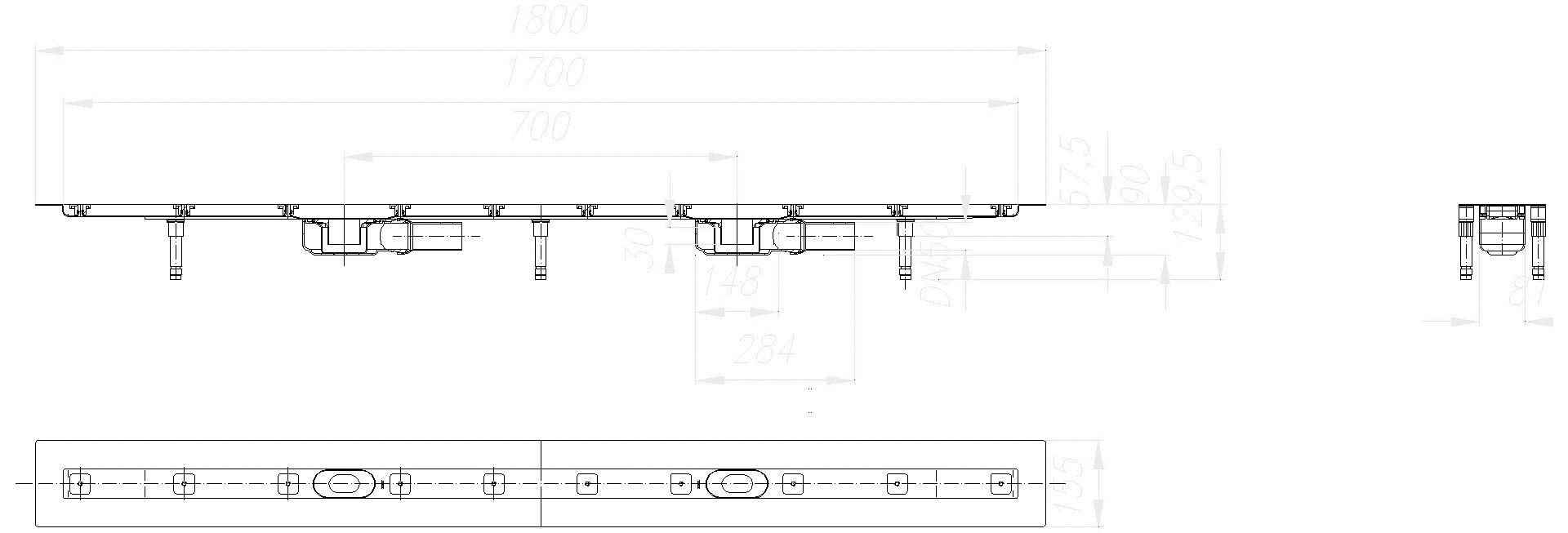 Dallmer - DALLMER Duschrinne CeraLine Plan F Duo 1700 mm, DN 50