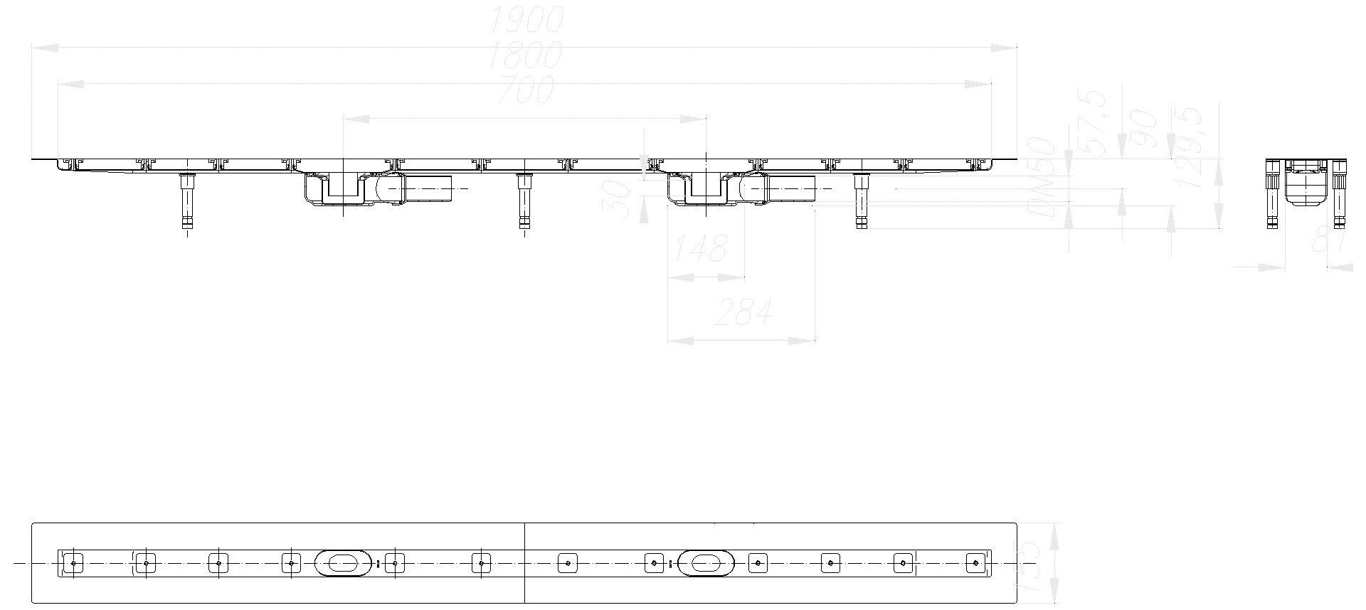 DALLMER Duschrinne CeraLine Plan F Duo 1800 mm, DN 50