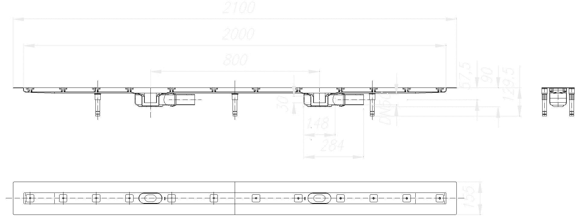 Dallmer - DALLMER Duschrinne CeraLine Plan F Duo 2000 mm, DN 50