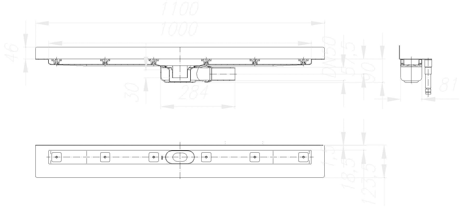 DALLMER Duschrinne CeraLine PLAN W 1000 mm, DN 50