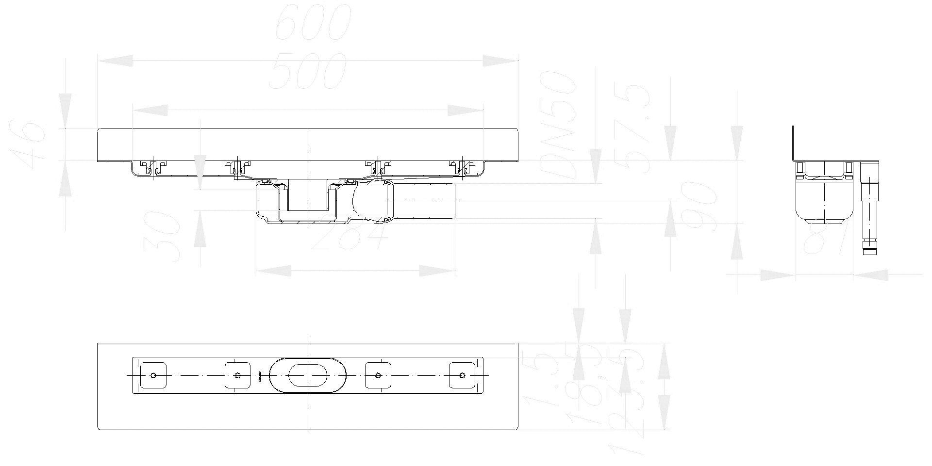 DALLMER Duschrinne CeraLine PLAN W 500 mm, DN 50