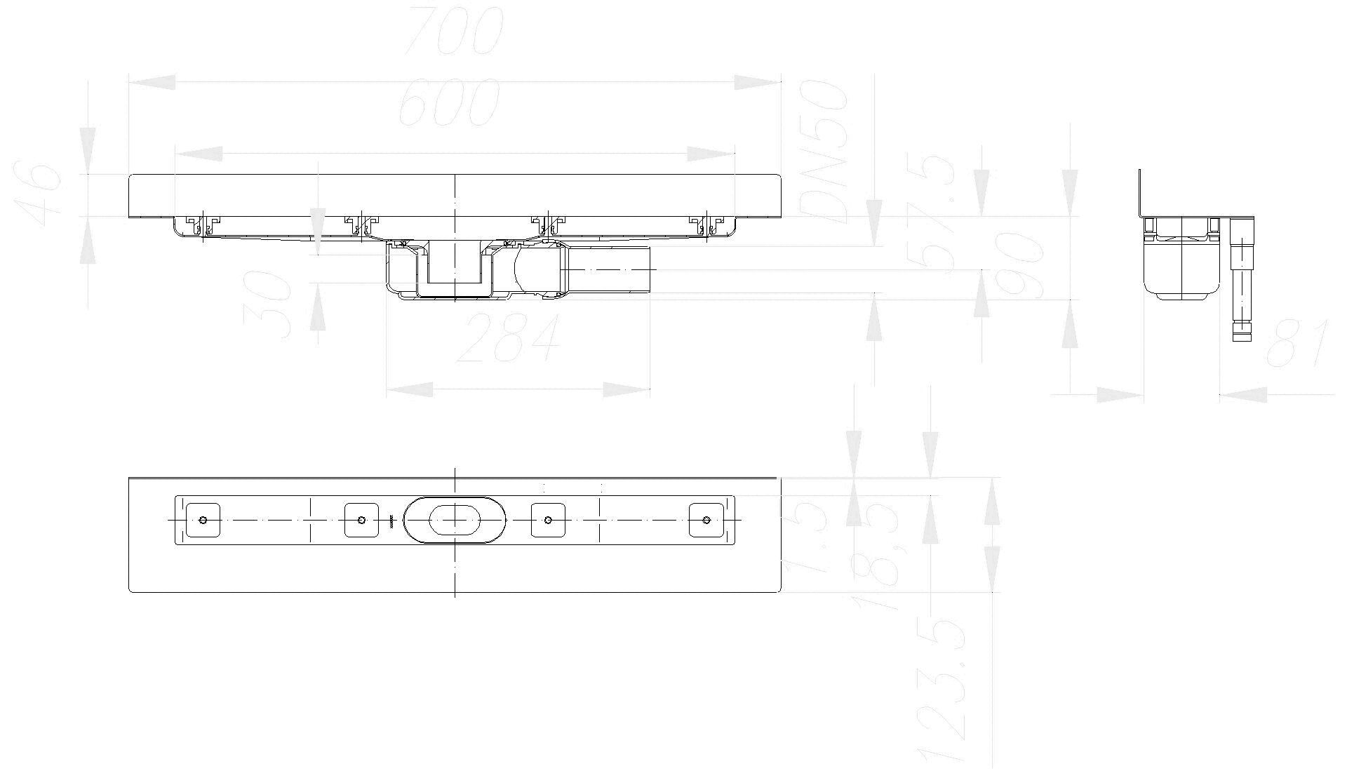 DALLMER Duschrinne CeraLine PLAN W 600 mm, DN 50