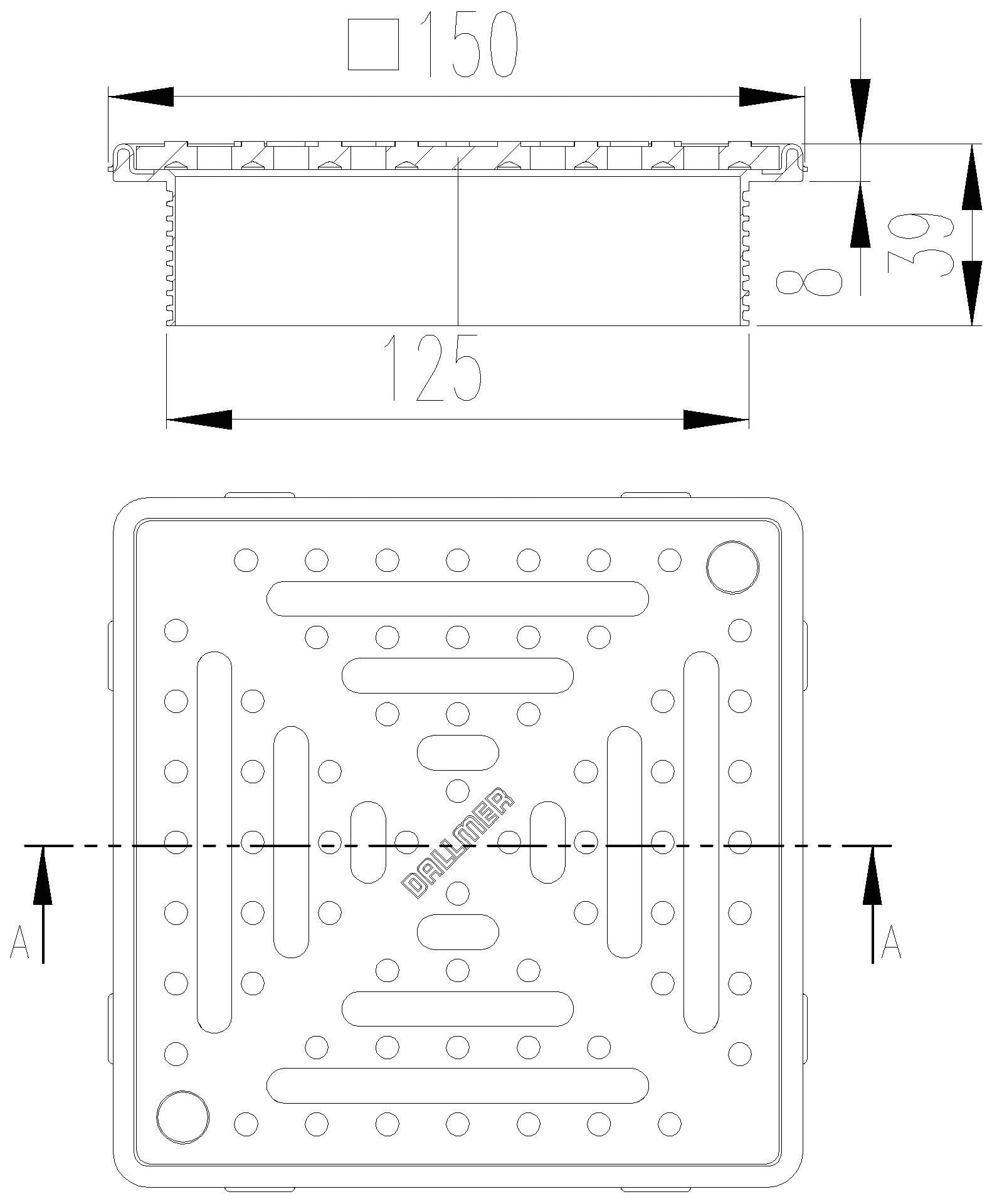 DALLMER Aufsatz DallDrain Select Plus RH, 150 x 150 mm