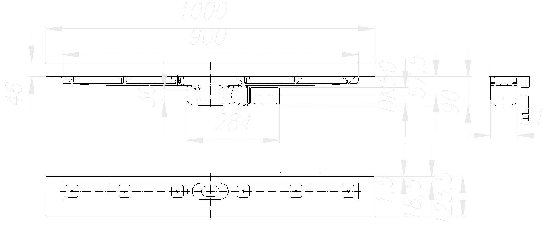 Dallmer - DALLMER Duschrinne CeraLine PLAN W 900 mm, DN 50
