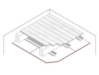 Gipsplatten-Unterdecke für Holzbalkendecke, 1 x 12,5 mm DANO® Platte, mit Hutfederschiene