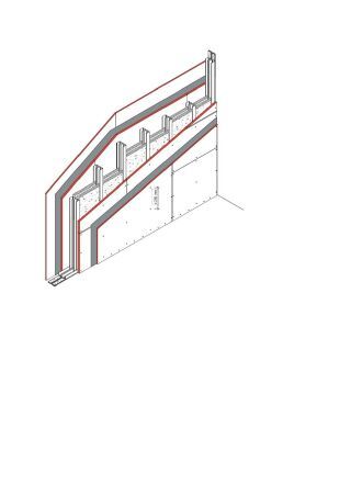 Brandwand F90-M Doppelständerwand, UK nicht gegeneinander abgestützt, 1 x 20 + 12,5 mm DANO® Massiv + 0,5 mm Stahlblech verzinkt