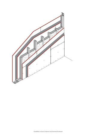 Brandwand F90-M Doppelständerwand, UK nicht gegeneinander abgestützt, 2 x 15 mm DANO® Feuer + 0,5 mm Stahlblech verzinkt