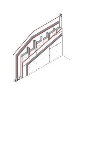 Brandwand F90-M Doppelständerwand, UK mit GK-Steg druck- und zugfest verbunden, 1 x 20 + 12,5 mm DANO® Massiv + 0,5 mm Stahlblech verzinkt