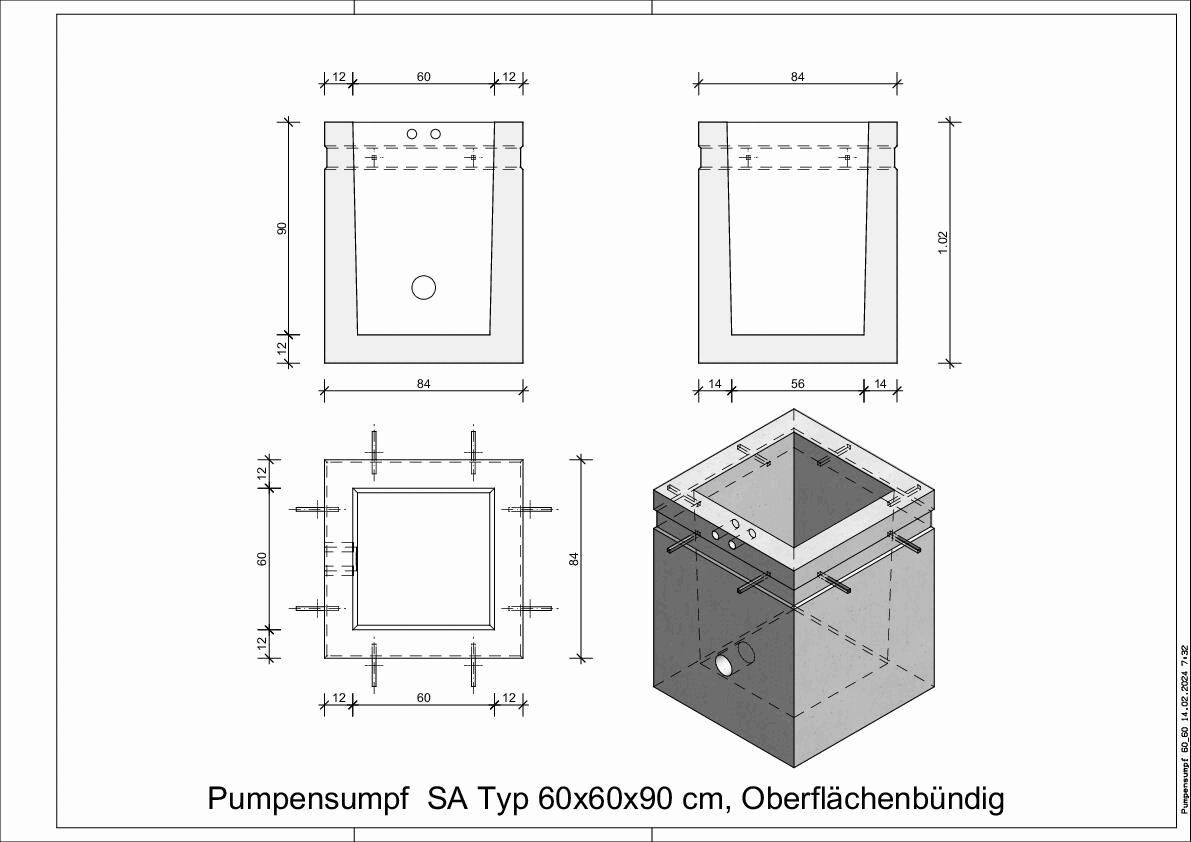 HIEBER Betonfertigteilwerk - Pumpensumpfschacht Typ SA, oberflächenbündig