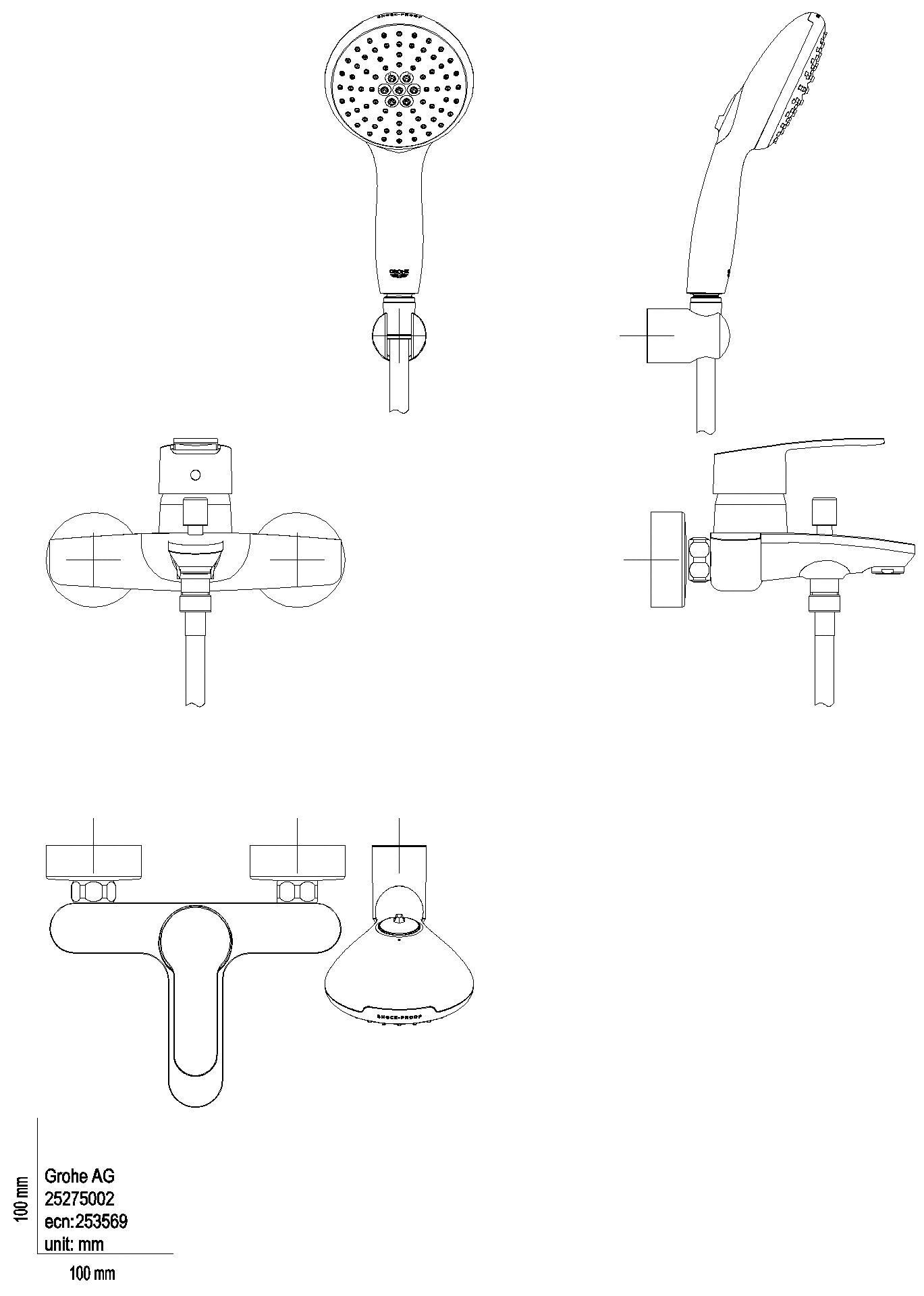 GROHE EH-Wannenbatterie Eurostyle C 25275_2 mit Wandhalterset chrom