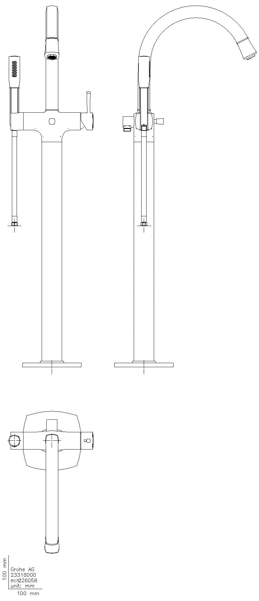 GROHE EH-Wannenbatterie Grandera 24375 Bodenmontage FMS chrom/gold