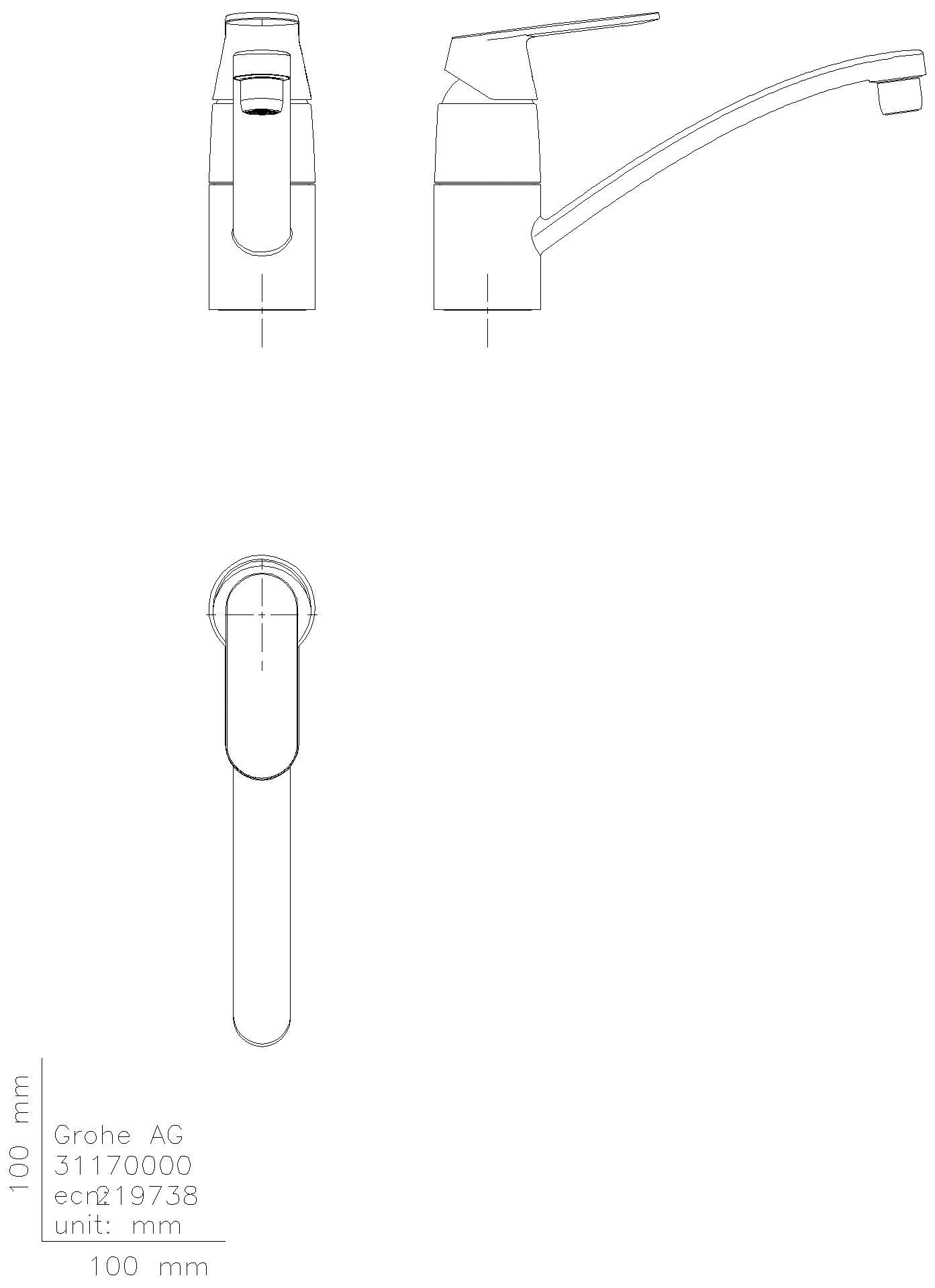GROHE EH-SPT-Batterie Eurosmart C 31170 Auslauf flach Vor-Fenster-Montage chrom