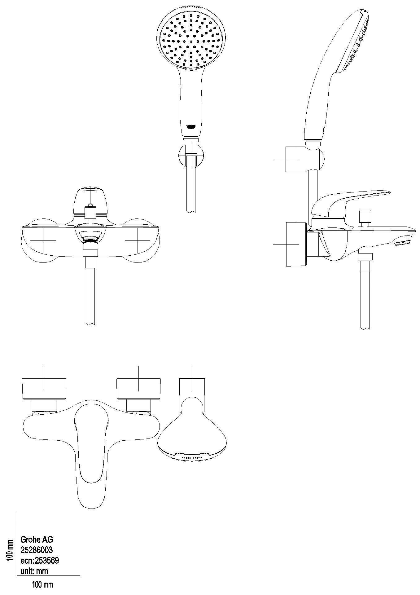 GROHE EH-Wannenbatt. Eurostyle 25286_3 mit Wandhalterset Hebel geschl. chrom