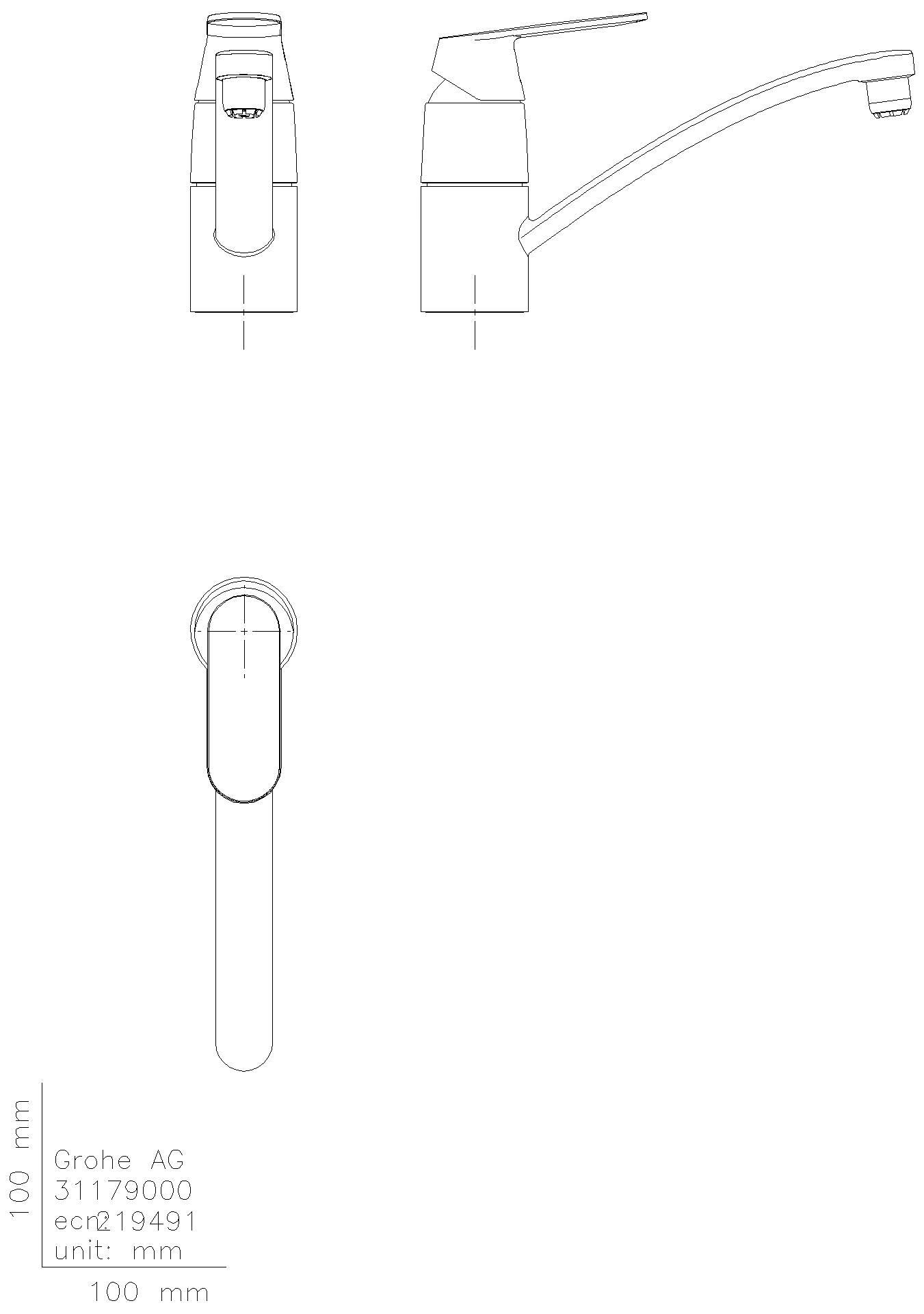 GROHE - GROHE EH-SPT-Batterie Eurosmart C 31179 flacher Auslauf Niederdruck chrom