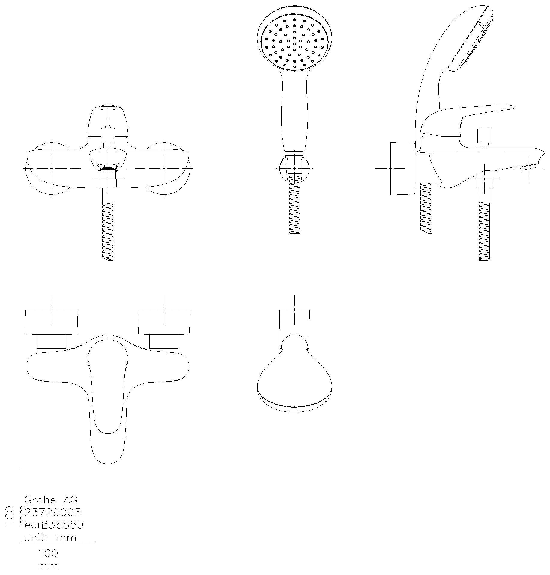 GROHE EH-Wannenbatt. Eurostyle 23729_3 mit Wandhalterset Hebel geschl. chrom