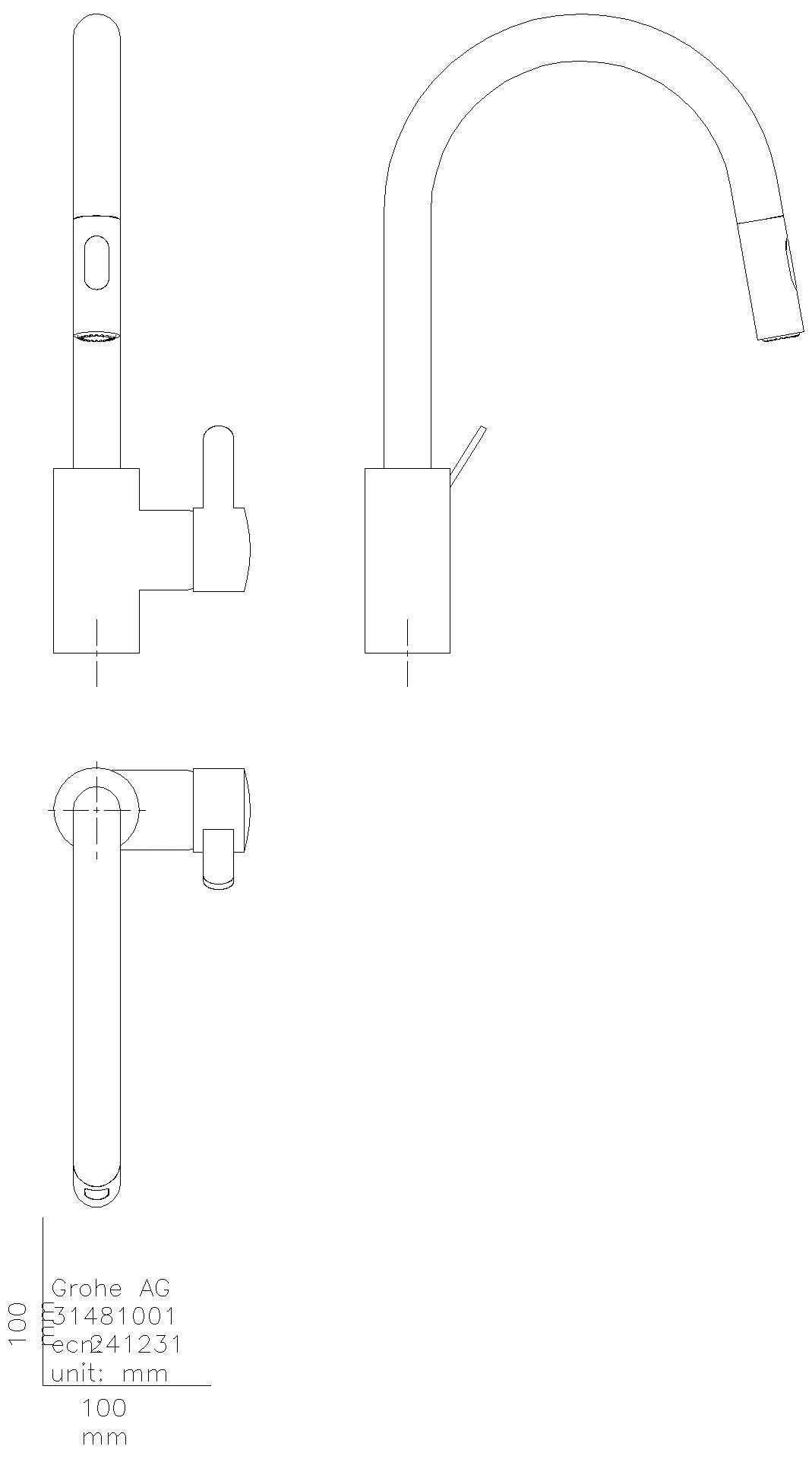 GROHE EH-SPT-Batt. Eurosmart C 31481_1 hoher Auslauf ausziehb. Spülbrause chrom