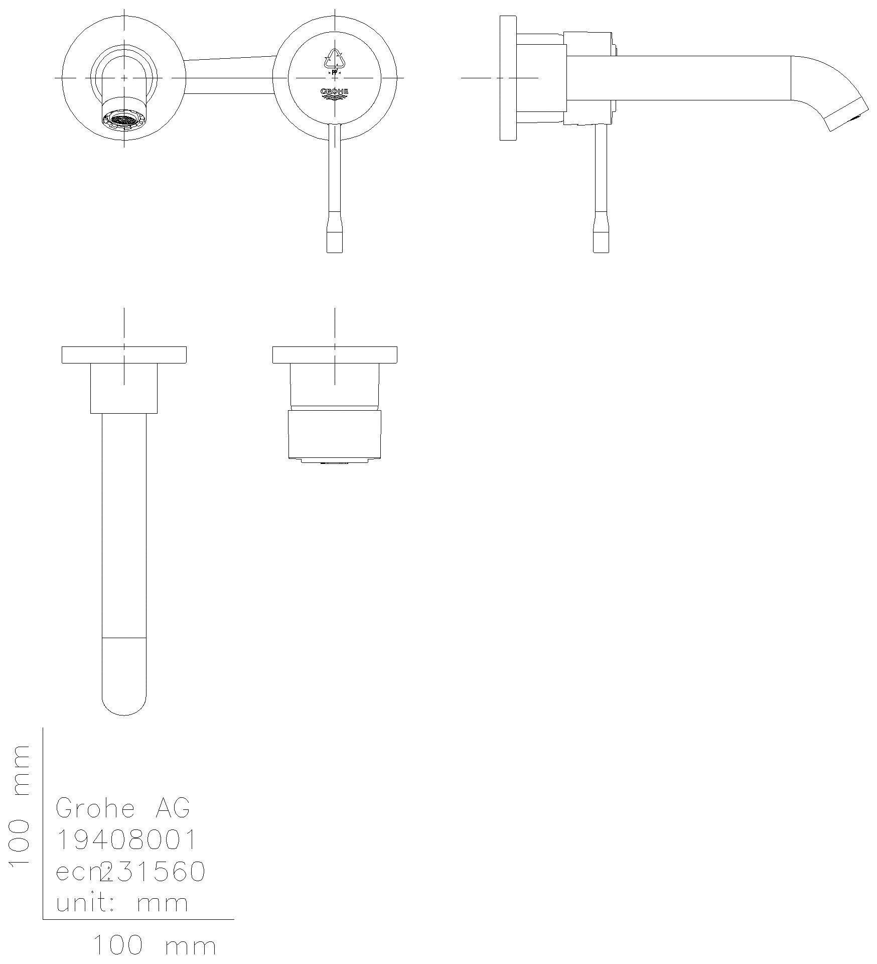 GROHE 2-Loch-WT-Wandbatterie Essence 29192_1 FMS Ausladung 183mm chrom