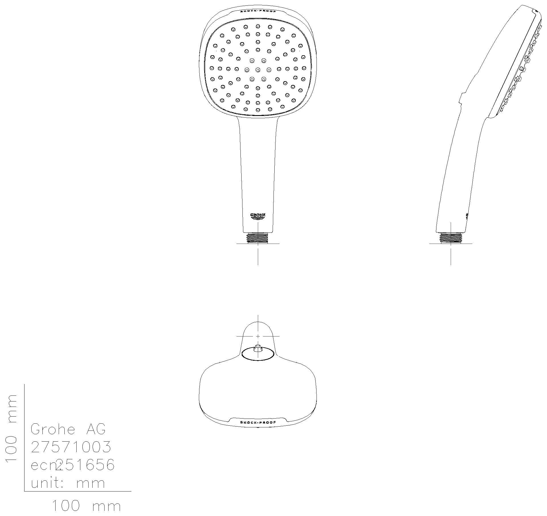 GROHE UP-Duschsystem Grohtherm 103995 eckig 2 ASV für Duschrahmen Mono chrom
