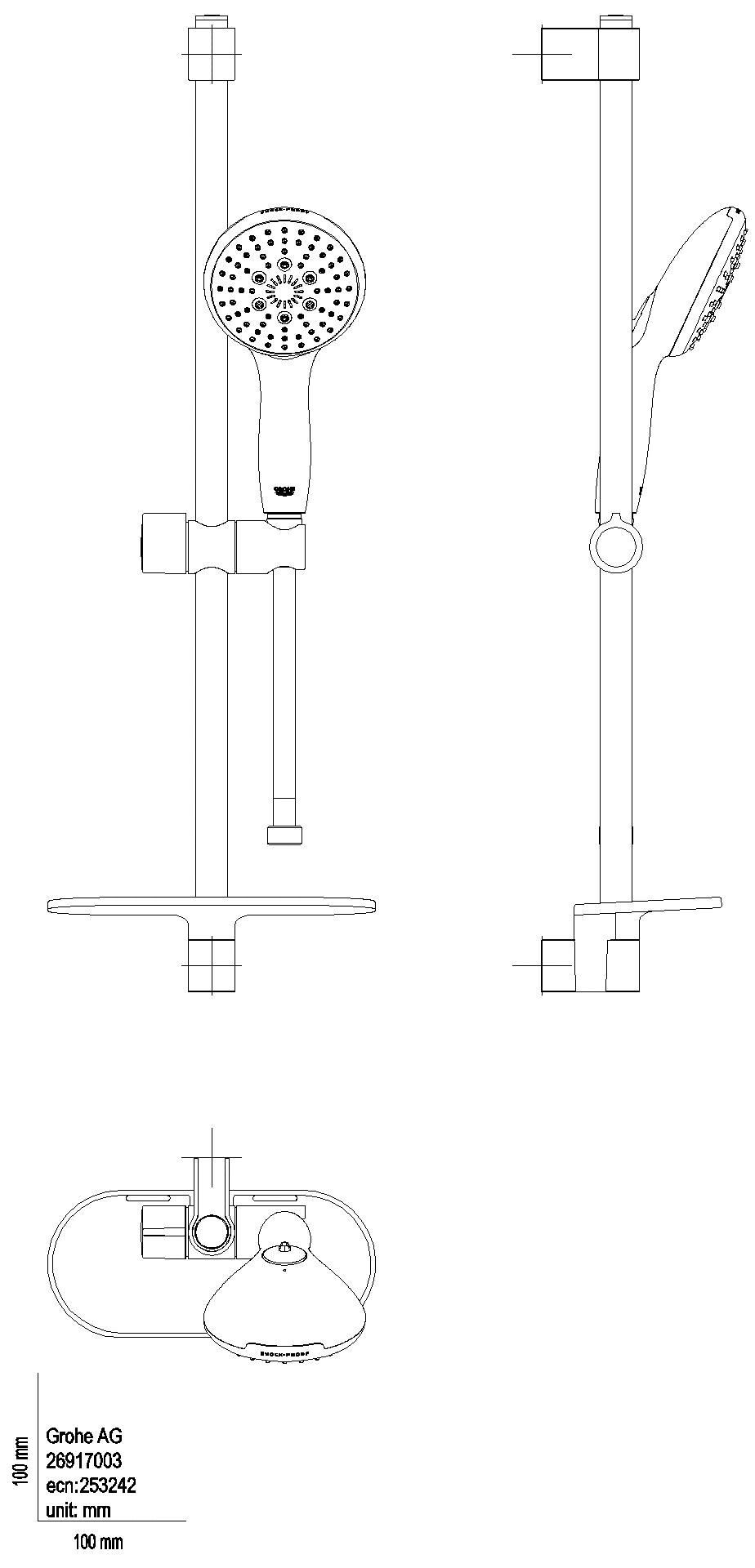 GROHE - GROHE Brausestangenset Tempesta 110 26918_3 600mm 3 Strahl Ablage 7,4l chrom