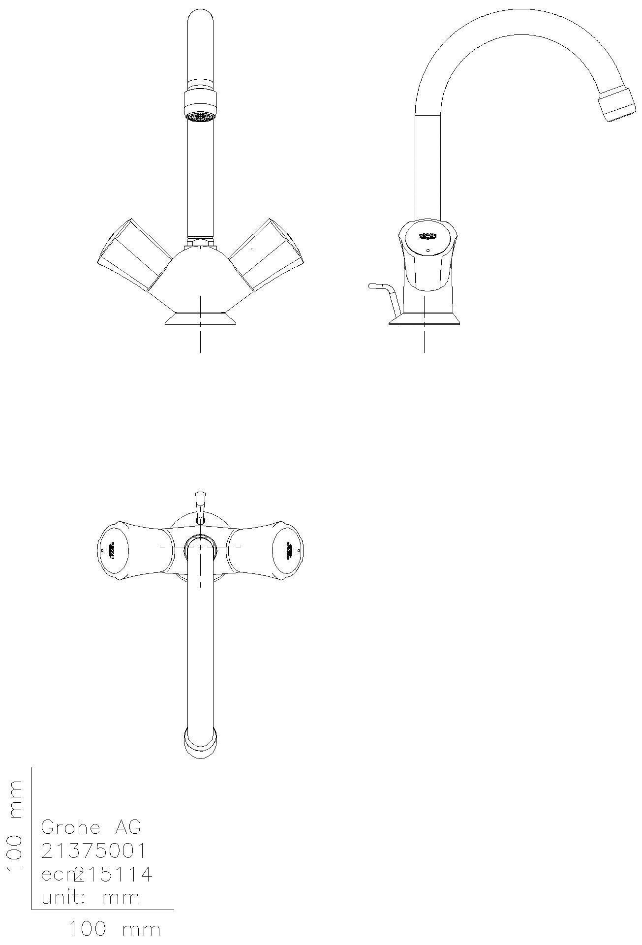 GROHE 2-Griff-WT-Batterie Costa 21375_1 Zugstangen-Ablaufgarnitur chrom