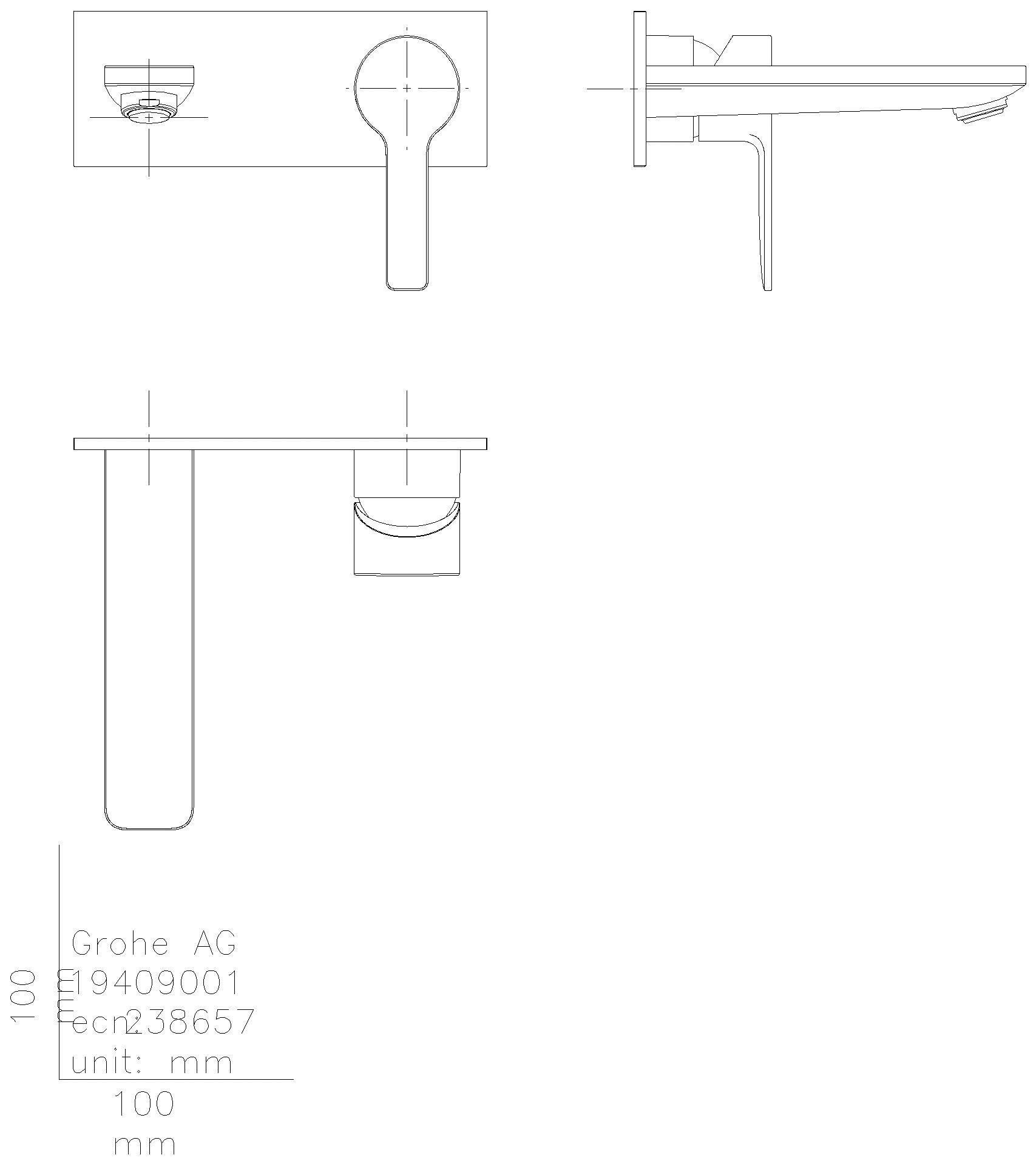 GROHE 2-Loch-WT-Wandbatterie Lineare 19409_1 Fertigmontageset supersteel