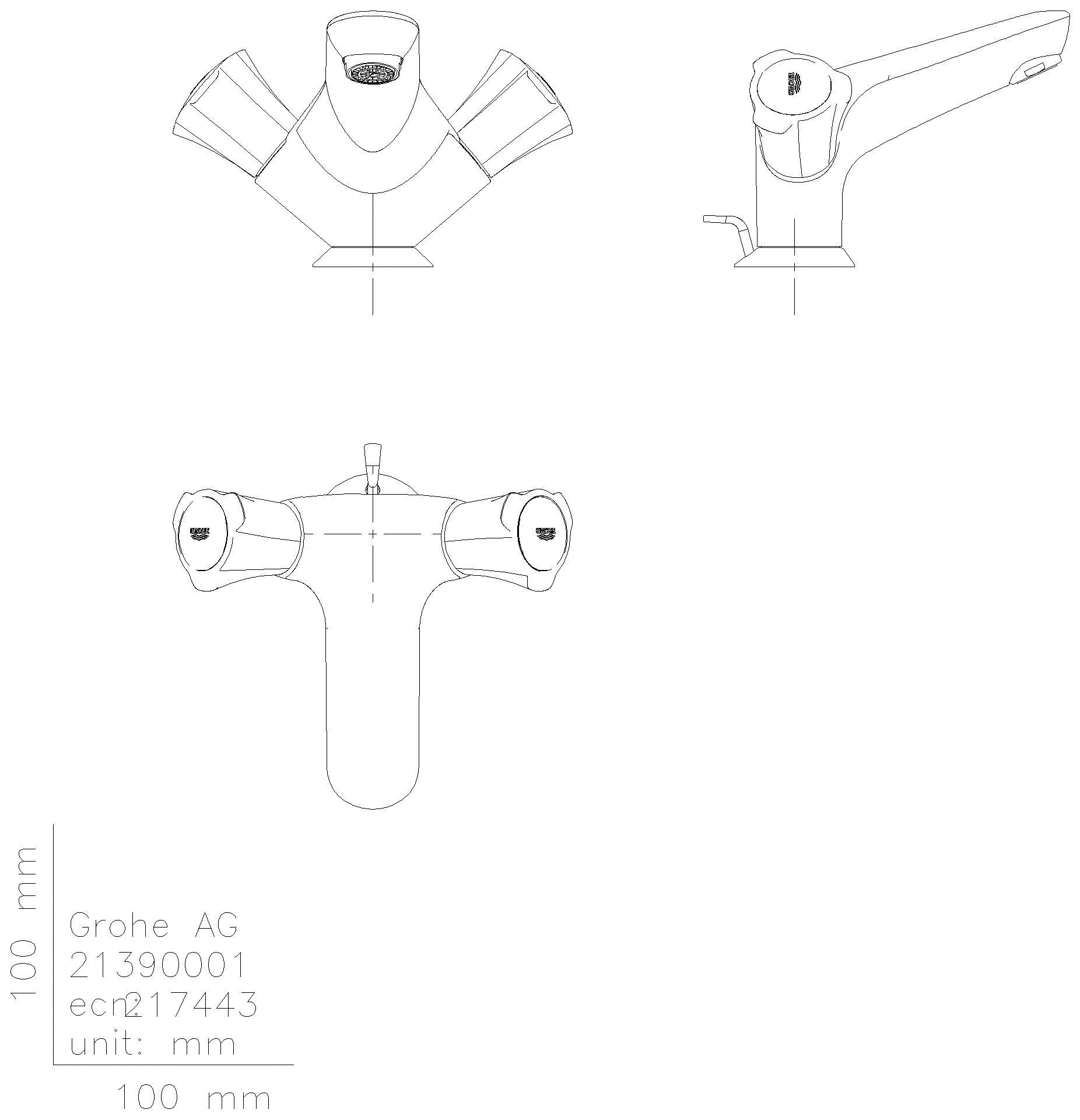 GROHE 2-Griff-WT-Batterie Costa 21390_1 Zugstangen-Ablaufgarnitur chrom
