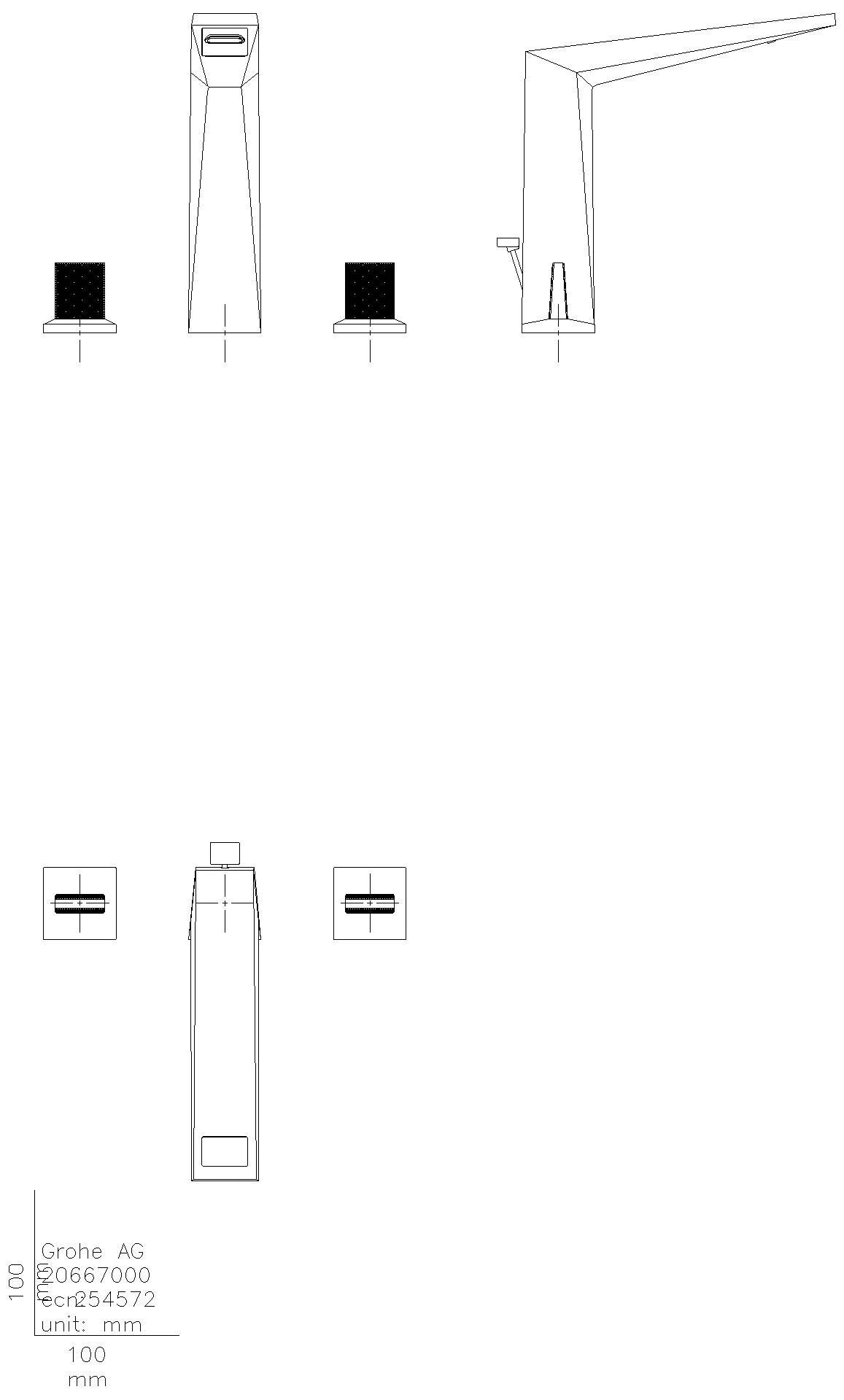 GROHE 3-Loch-WT-Batterie Allure Brilliant PC 20667 Trapezbetätigung Rändel supersteel